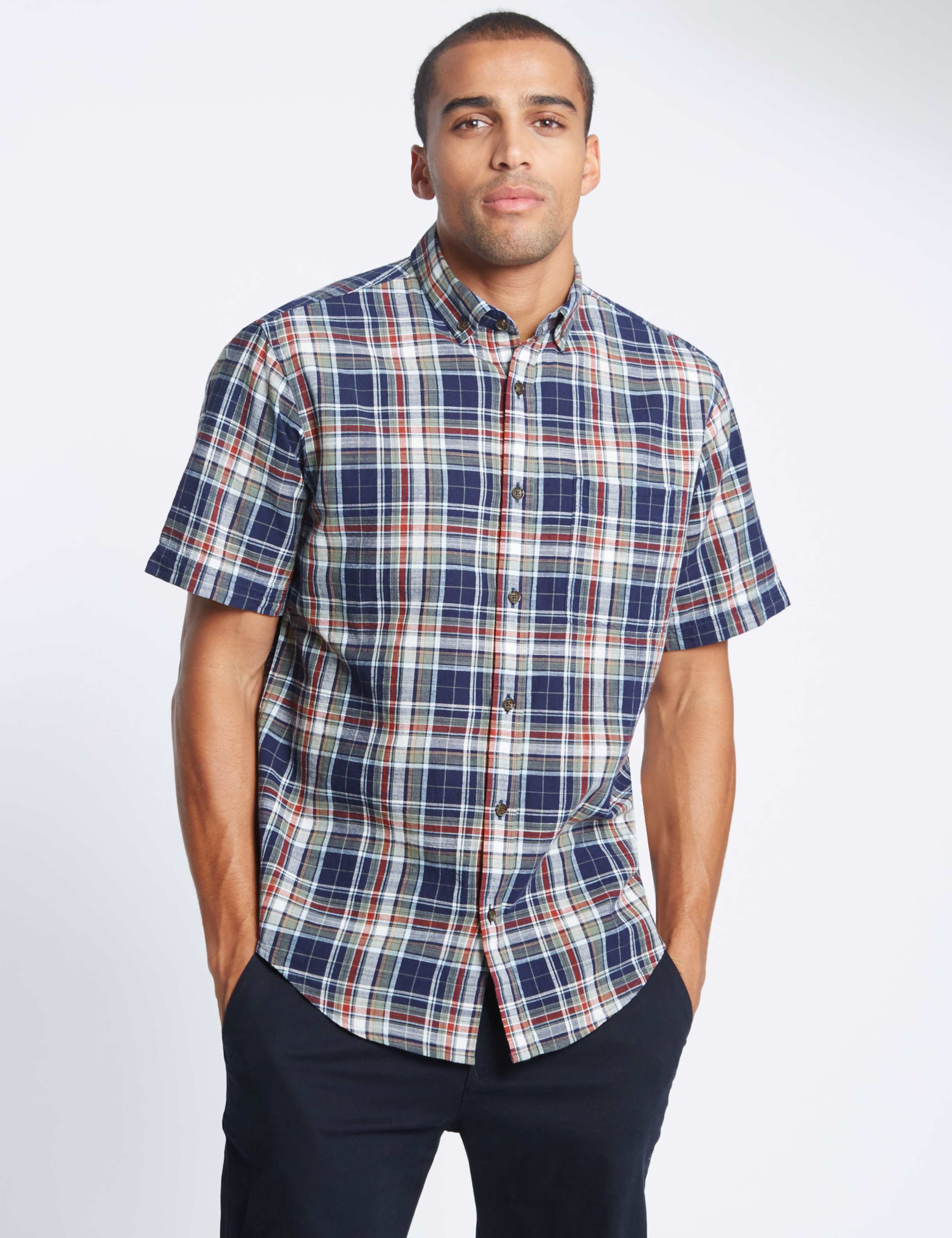 Pure Cotton Checked Shirt with Pocket 1 of 3