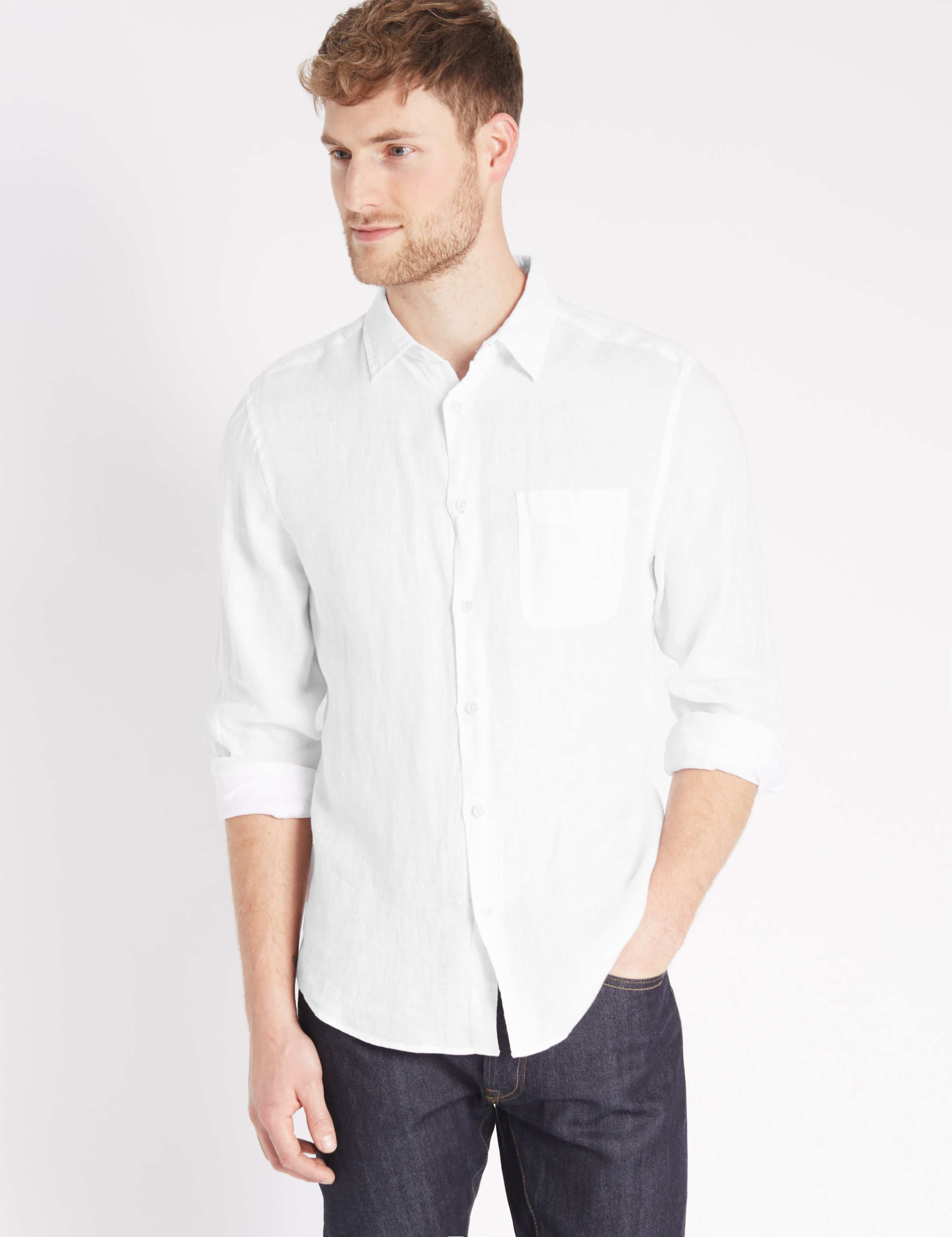 Easy Care Pure Linen Shirt with Pocket 1 of 4