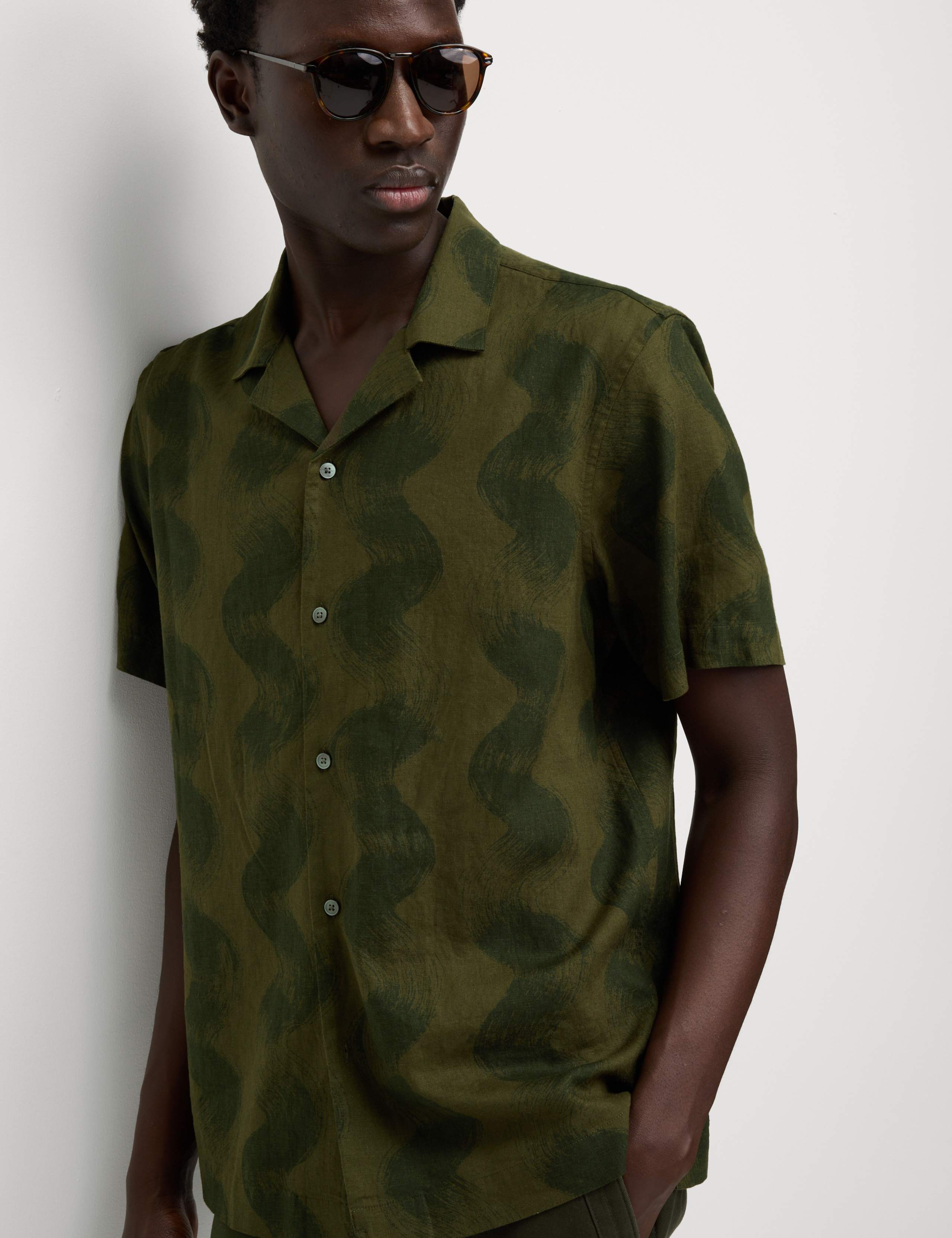 Linen Rich Cuban Collar Wave Print Shirt 4 of 5