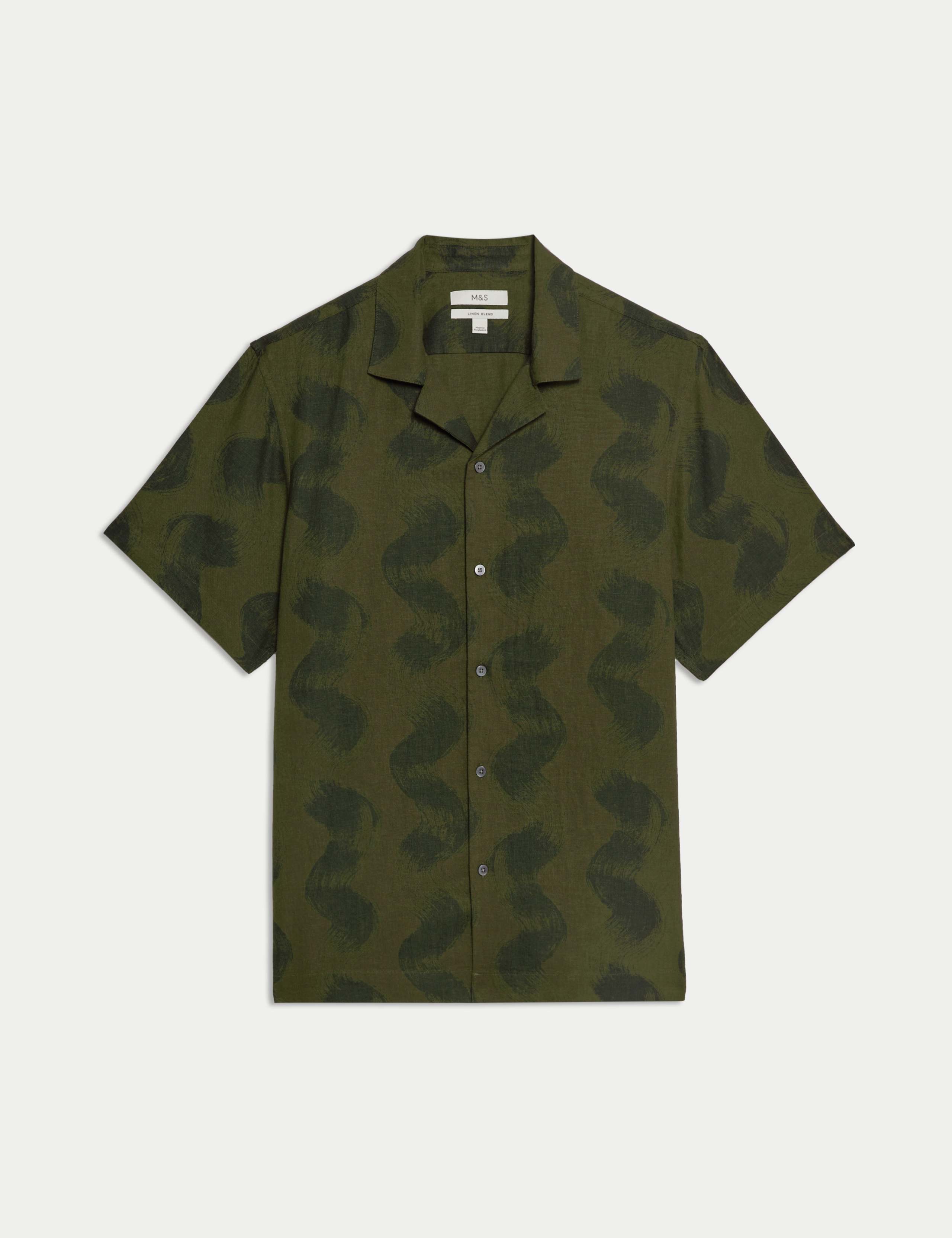 Linen Rich Cuban Collar Wave Print Shirt 2 of 5