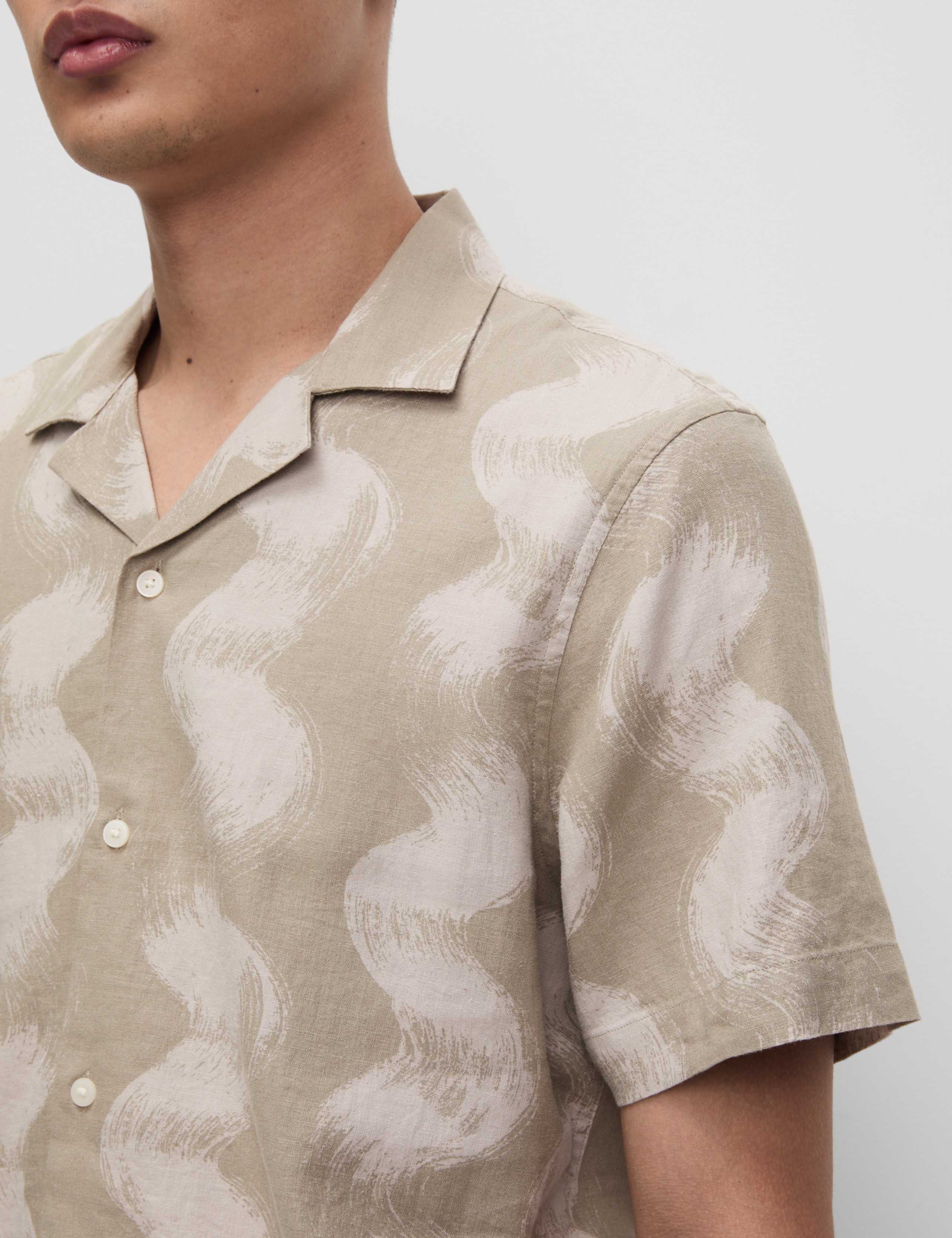 Linen Rich Cuban Collar Wave Print Shirt 3 of 5