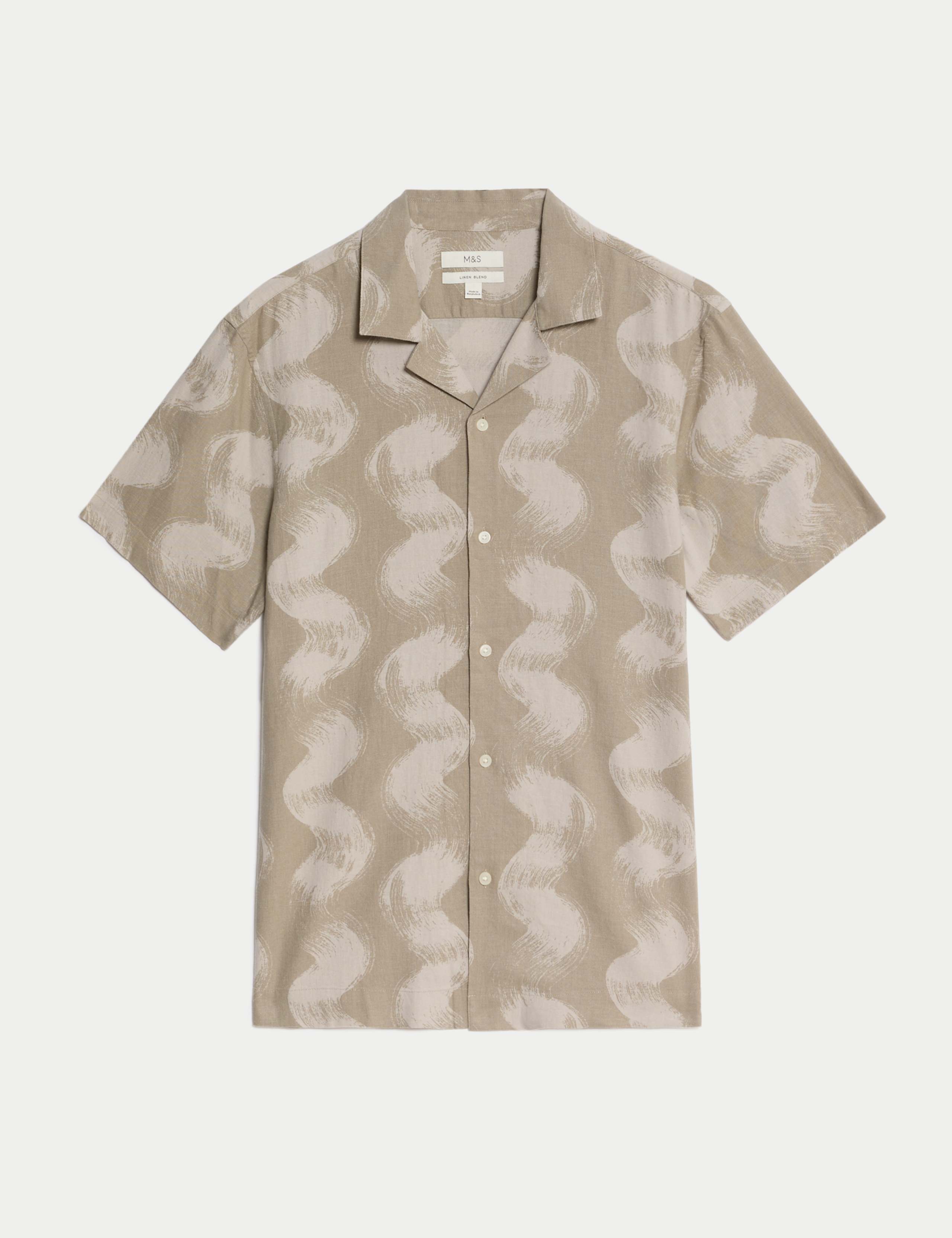 Linen Rich Cuban Collar Wave Print Shirt 2 of 5