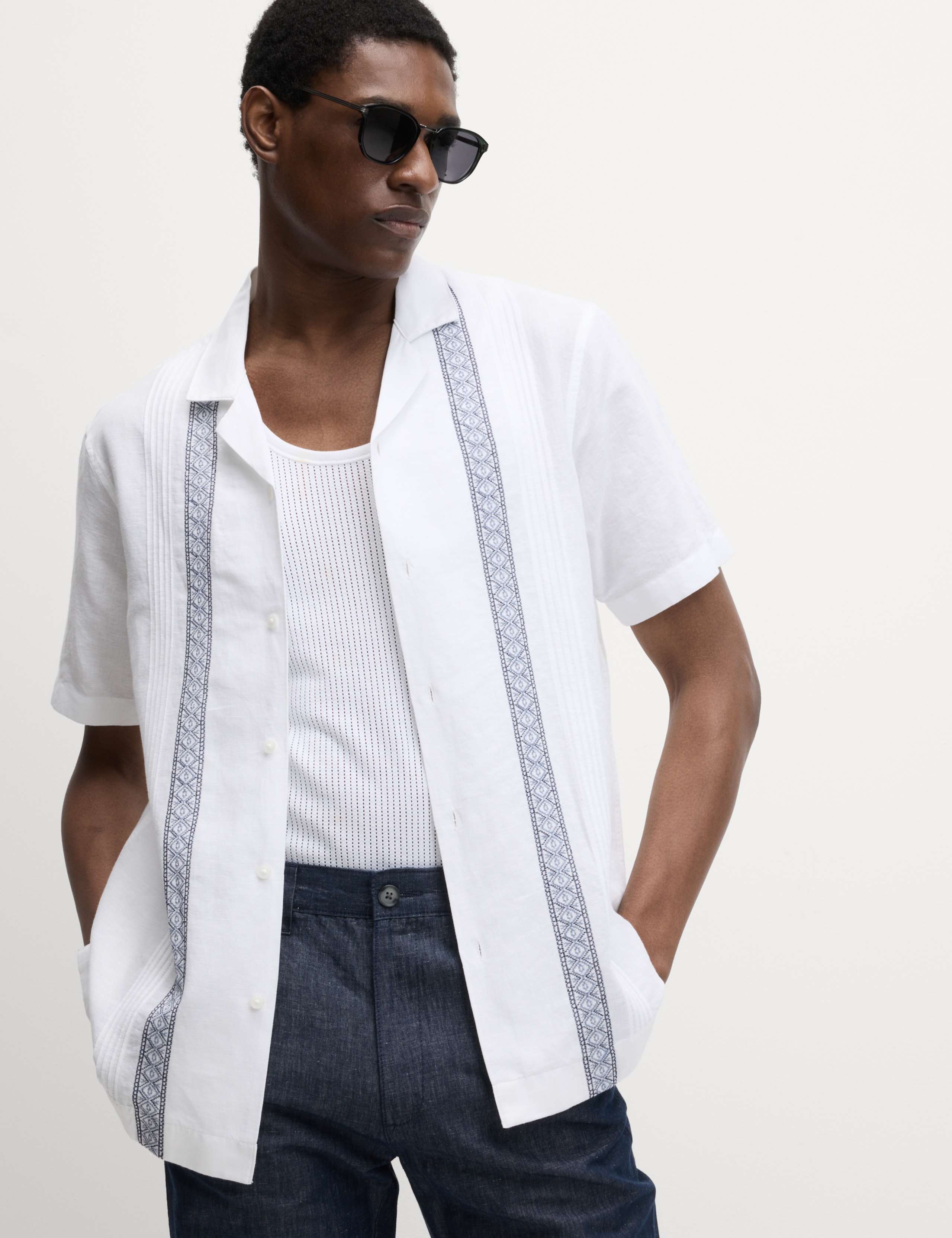 Cotton Linen Blend Embroidered Shirt 6 of 6