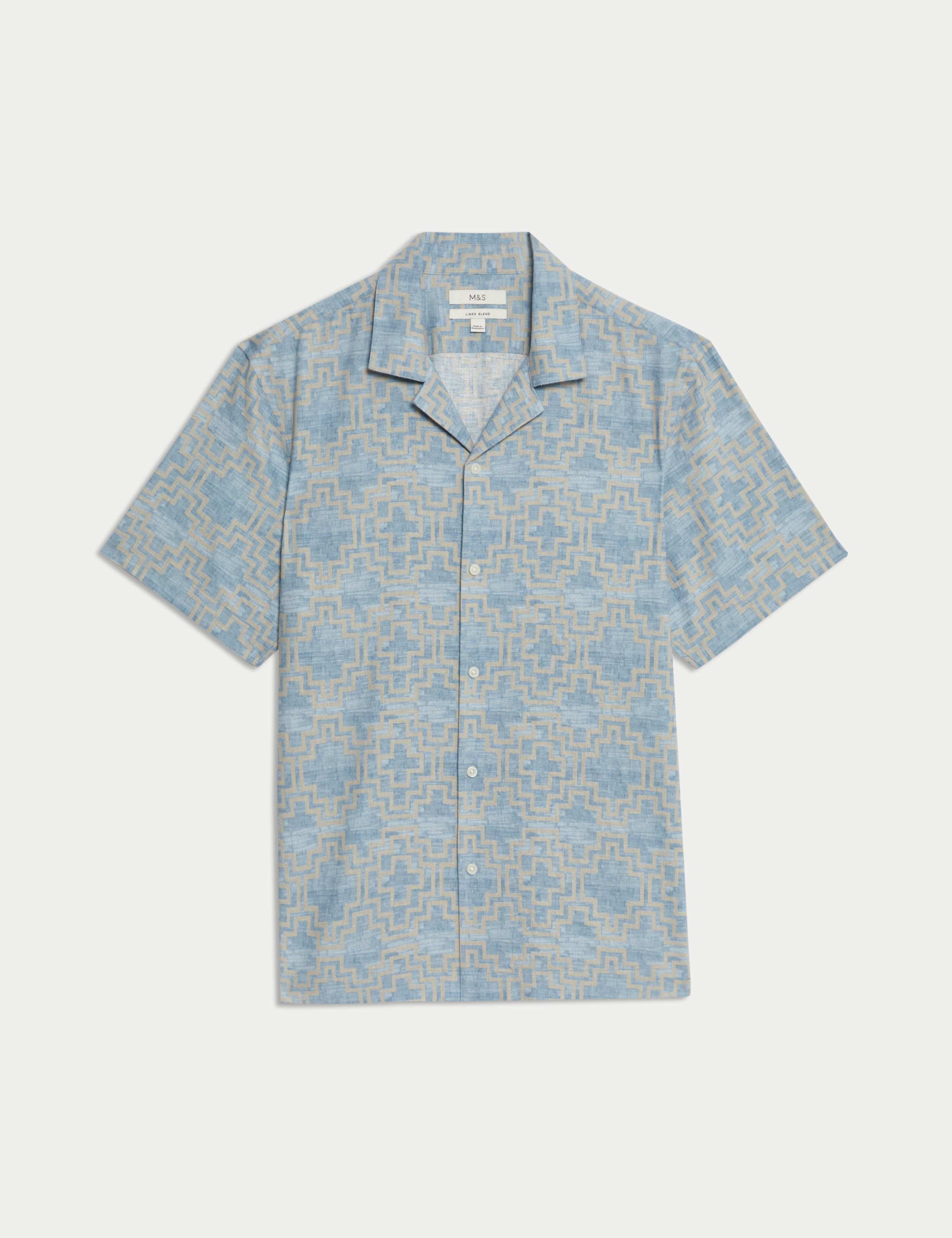 Linen Blend Geometric Print Short Sleeve Shirt 2 of 6