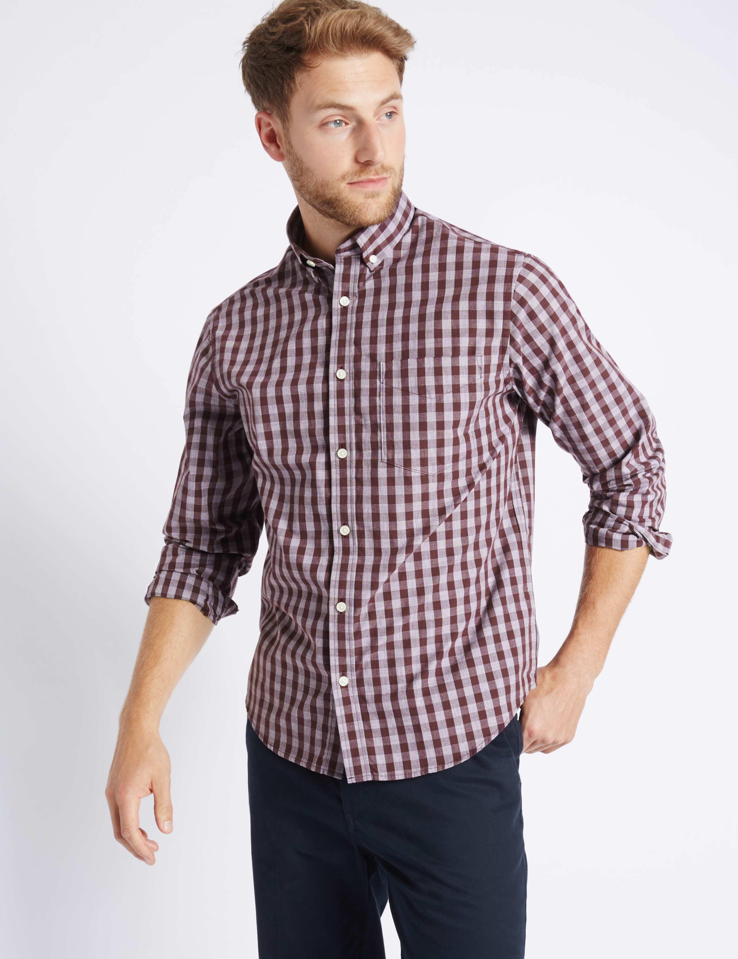 Pure Cotton Checked Shirt with Pocket 1 of 5