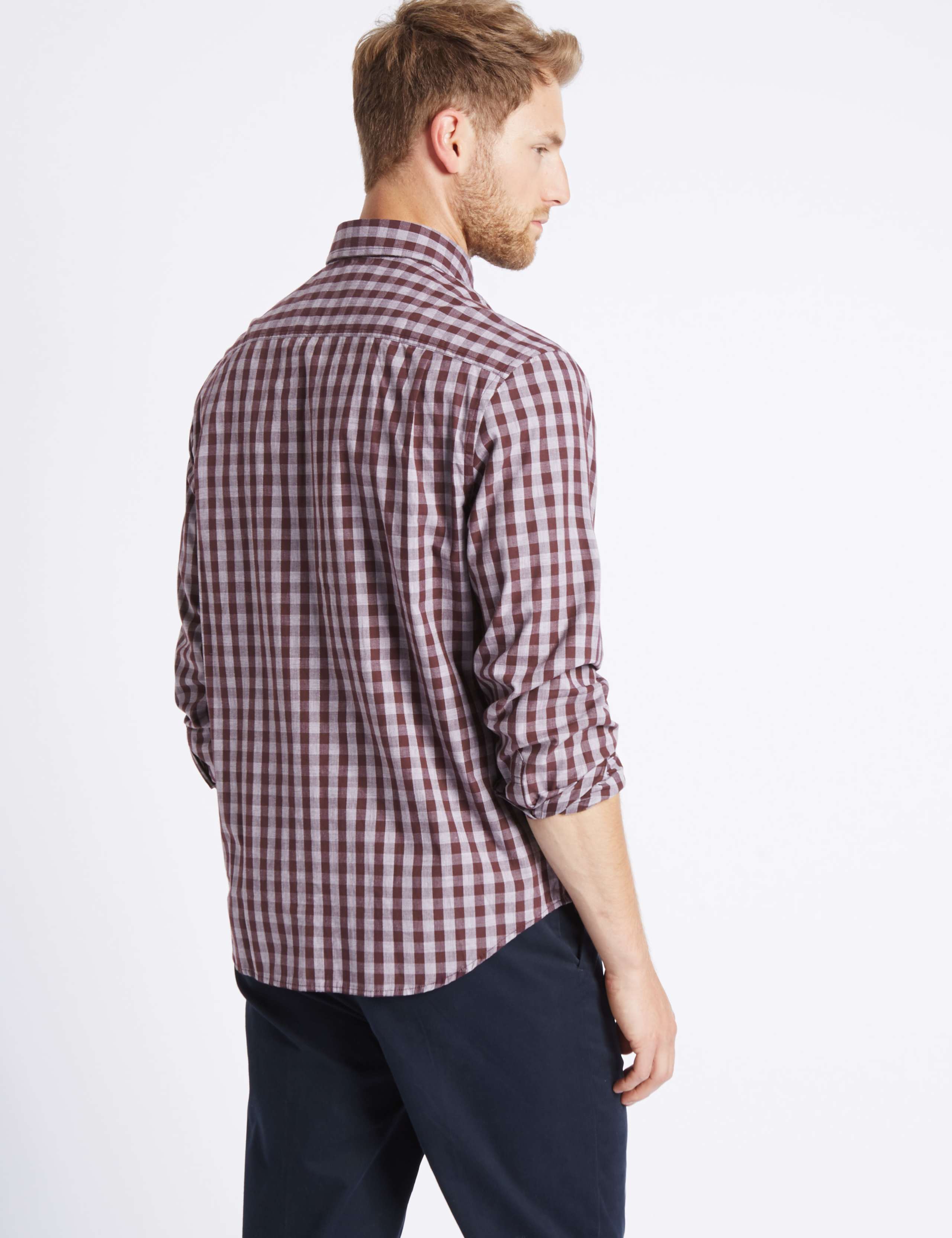 Pure Cotton Checked Shirt with Pocket 4 of 5