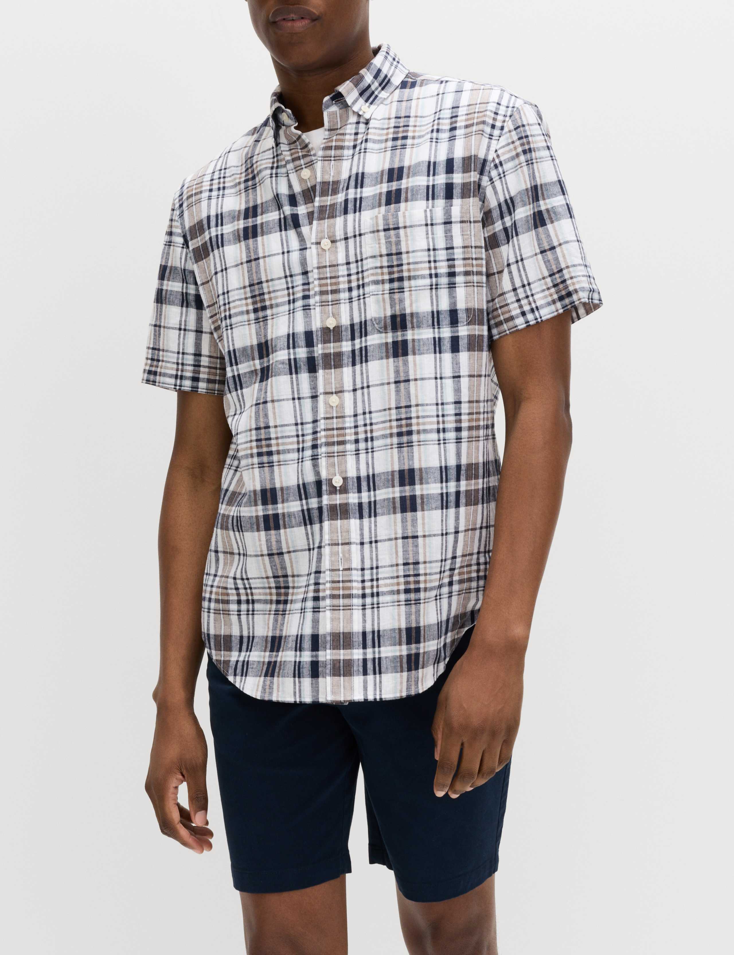 Cotton Linen Blend Check Short Sleeve Shirt 3 of 6