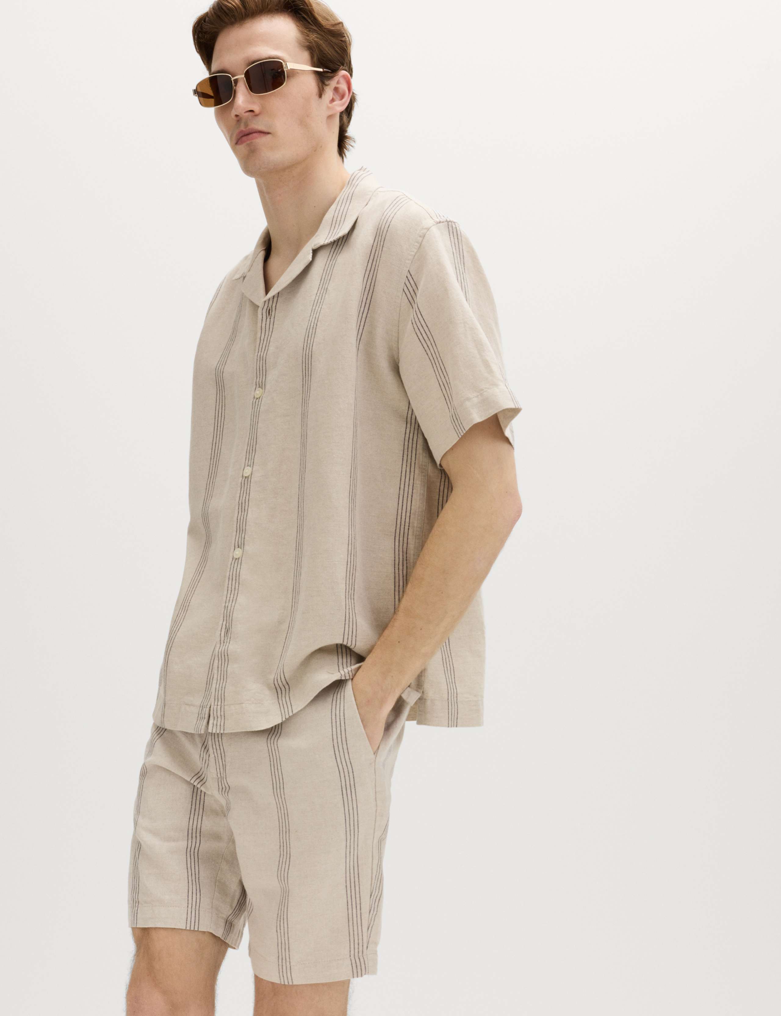 Cotton Linen Blend Striped Short Sleeve Shirt 1 of 6