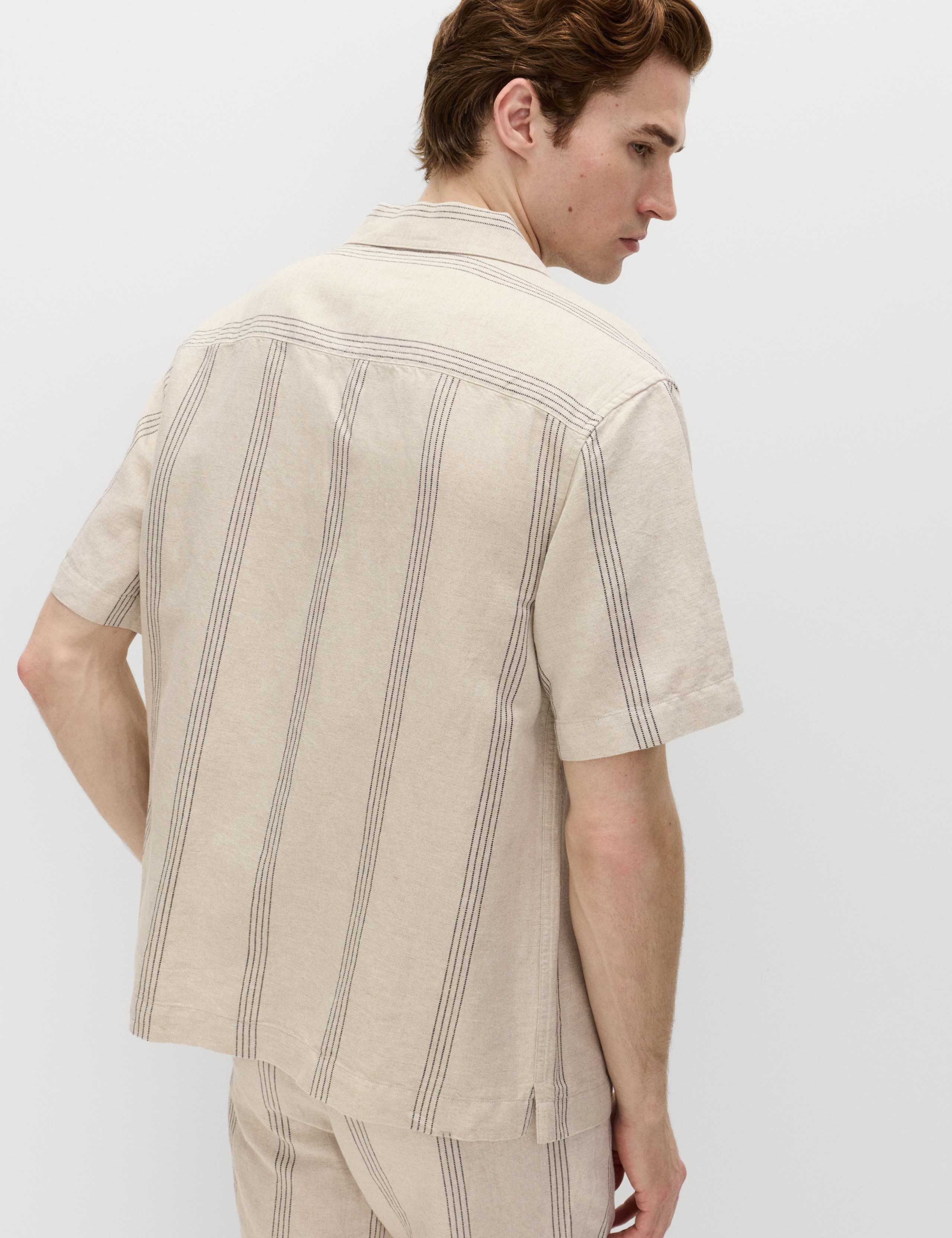 Cotton Linen Blend Striped Short Sleeve Shirt 4 of 6