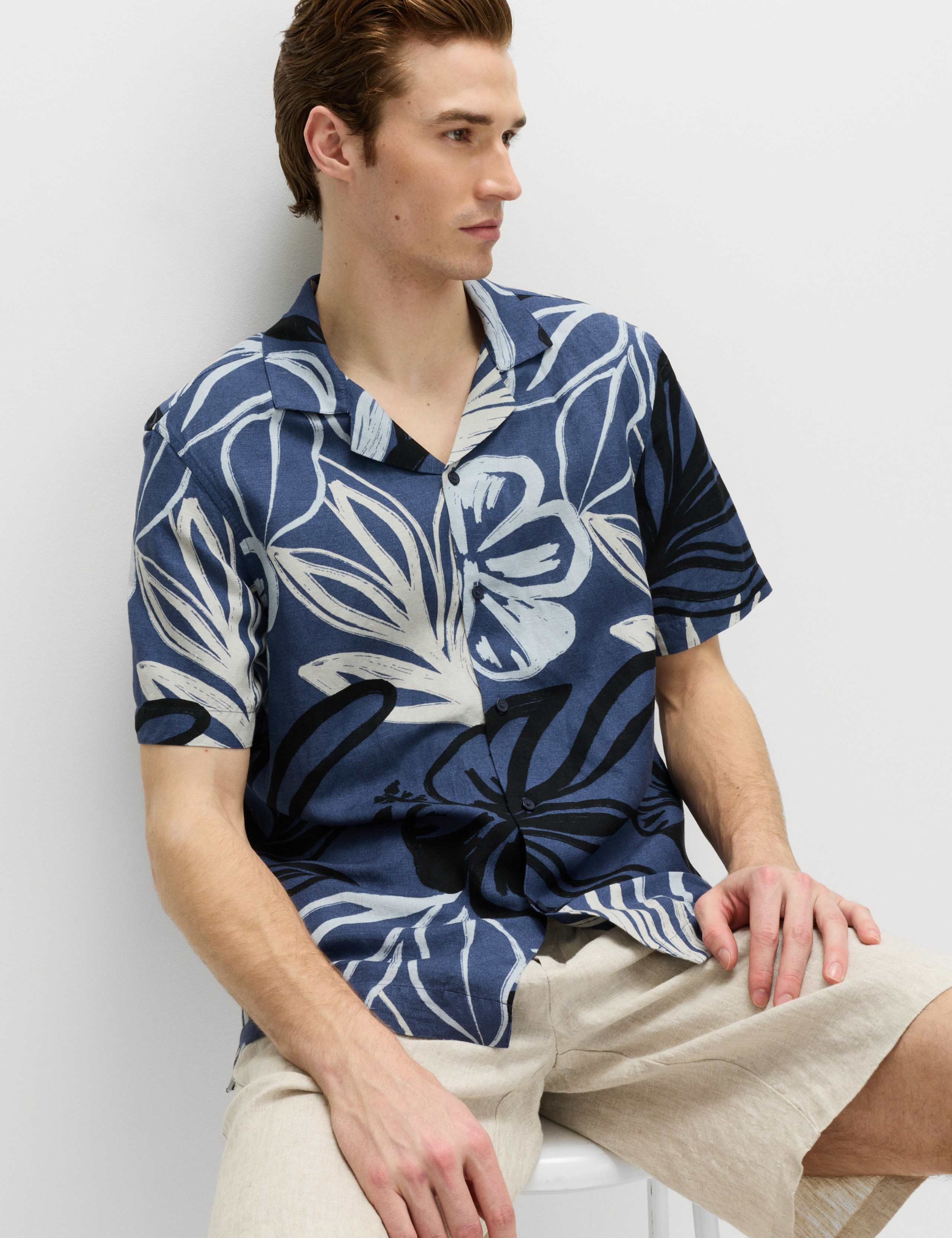 Linen Blend Hawaiian Short Sleeve Shirt 6 of 6