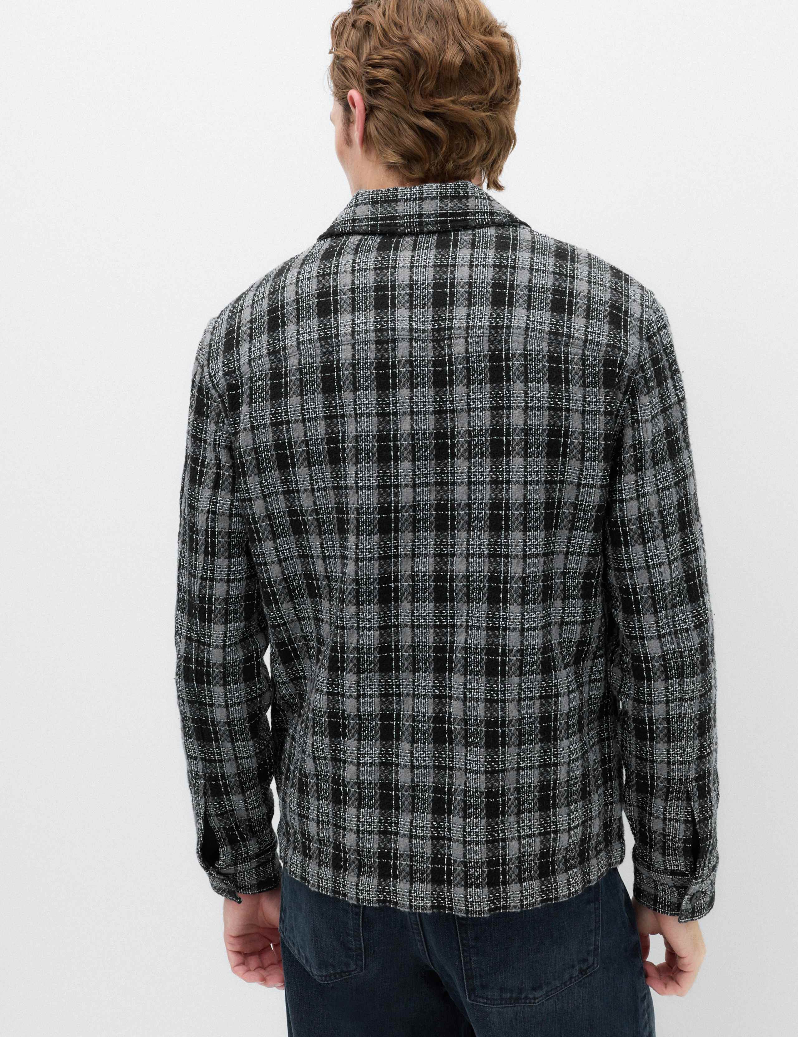 Regular Fit Cotton Rich Textured Checked Overshirt 5 of 7