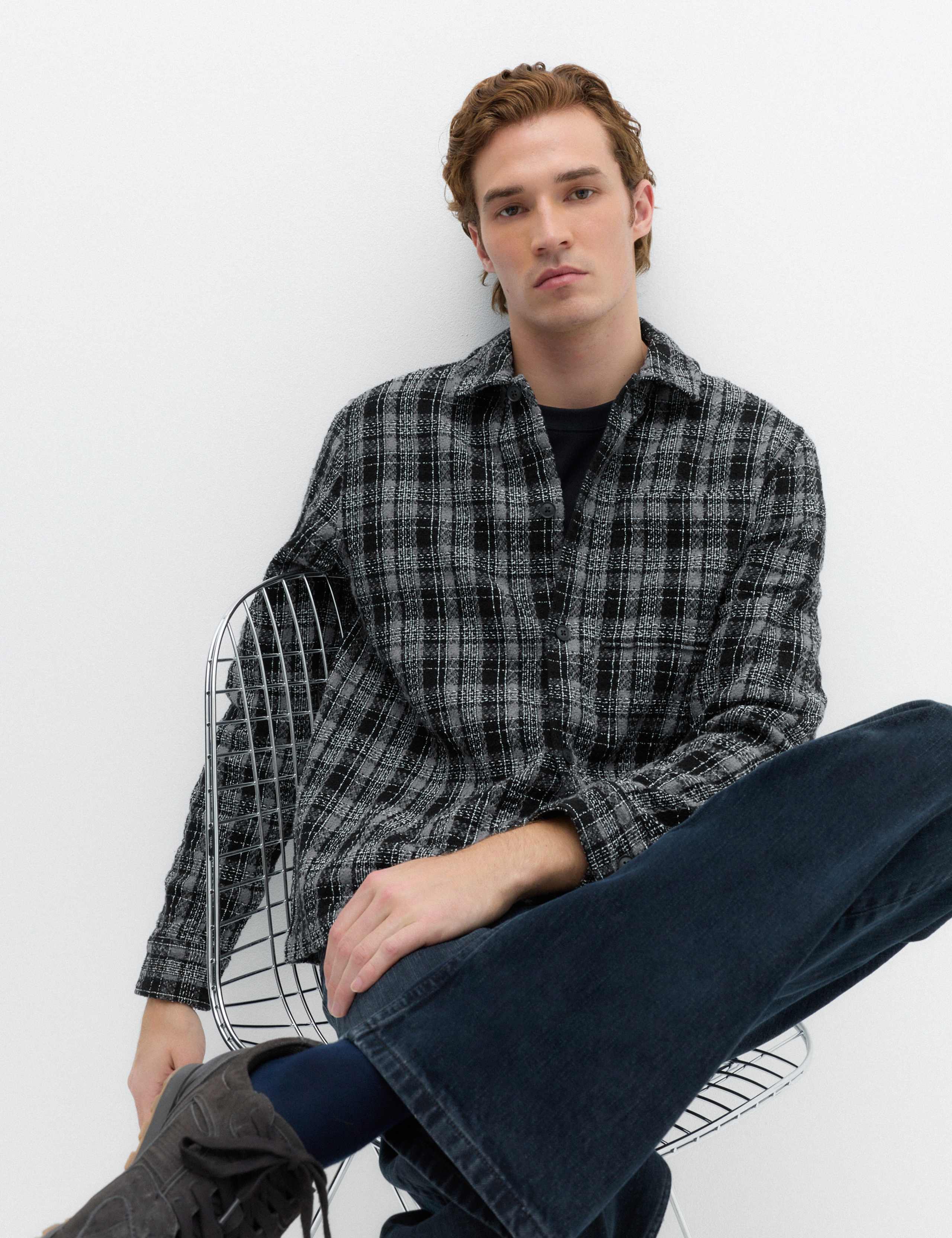 Regular Fit Cotton Rich Textured Checked Overshirt 7 of 7