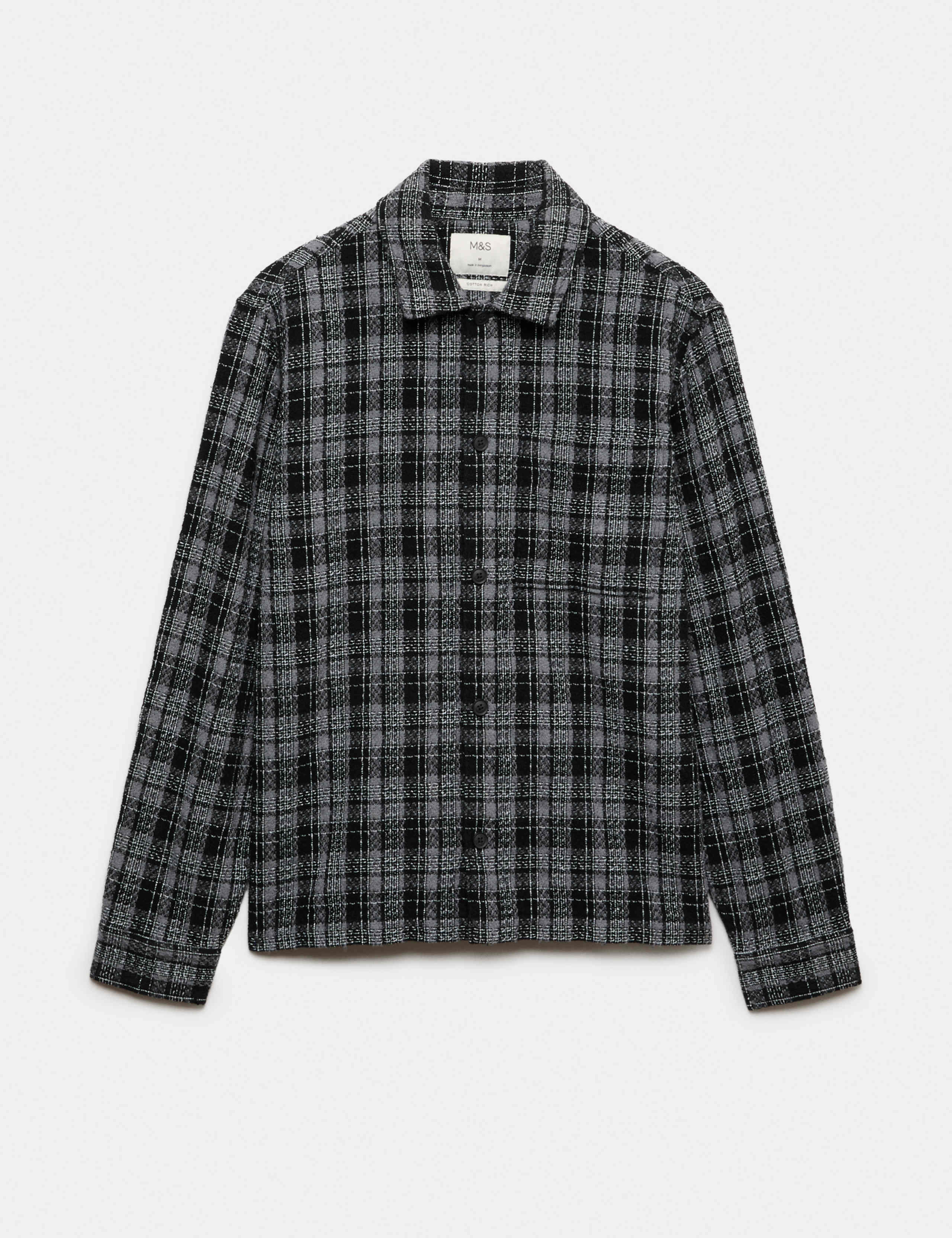 Regular Fit Cotton Rich Textured Checked Overshirt 2 of 7