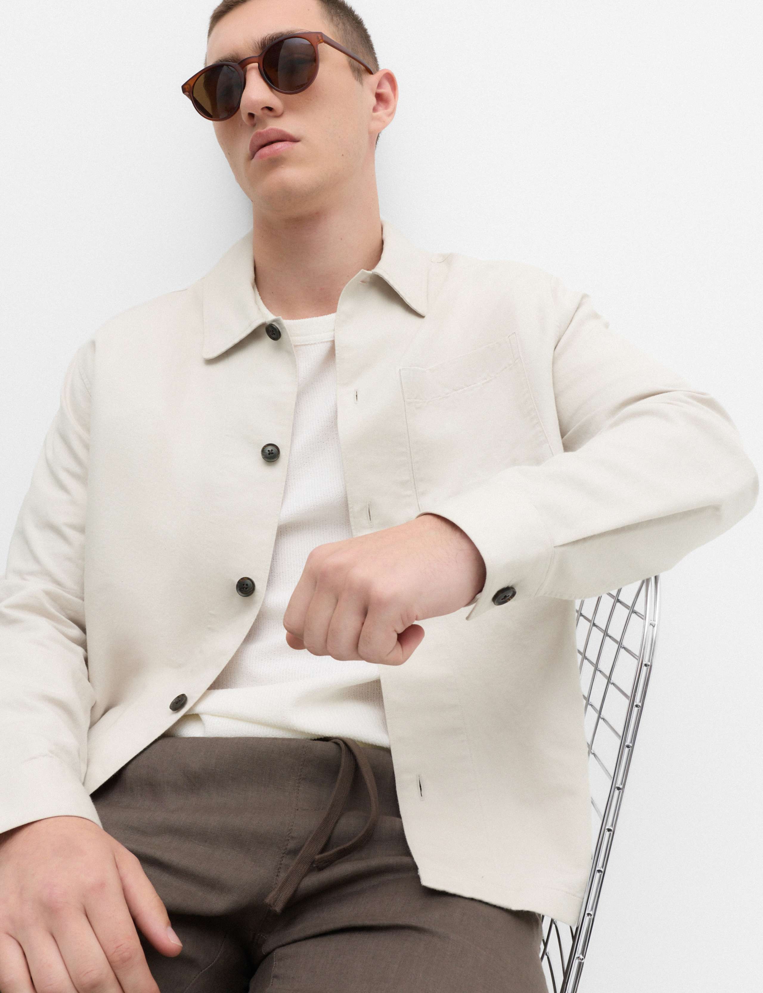 Regular Fit Cotton Linen Blend Overshirt 6 of 6