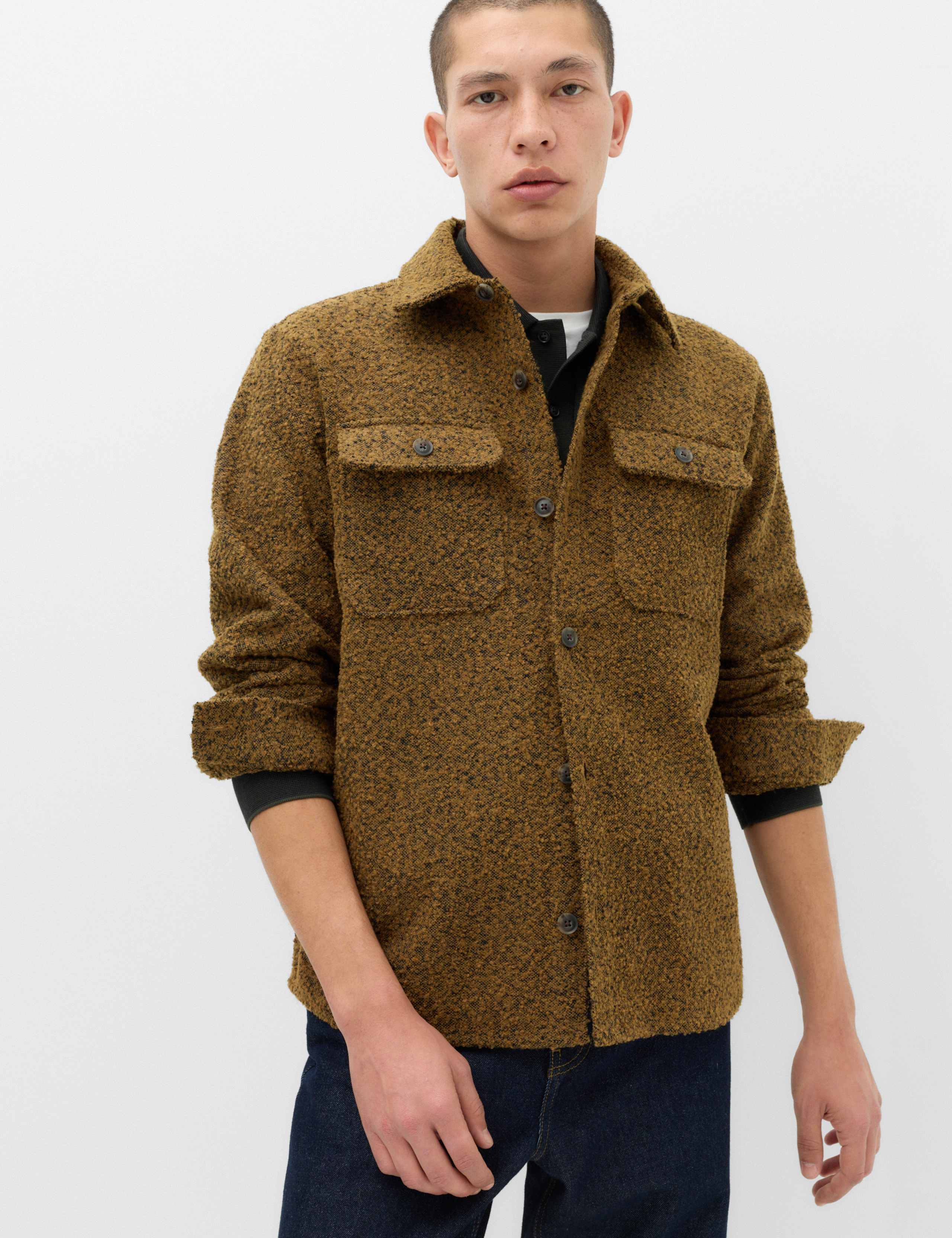 Regular Fit Boucle Textured Overshirt 1 of 6