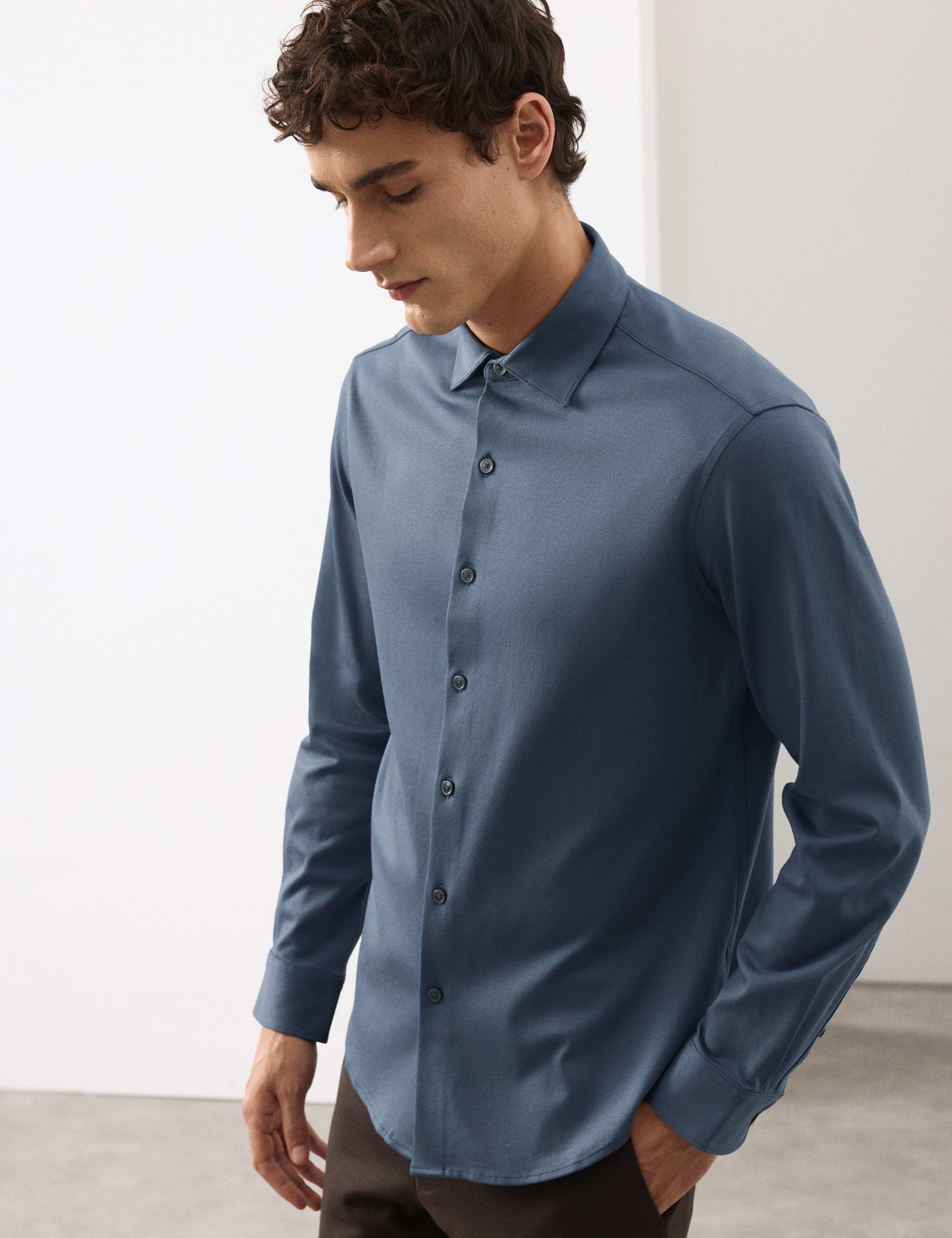 Slim Fit Easy Iron Pure Cotton Jersey Shirt 1 of 6