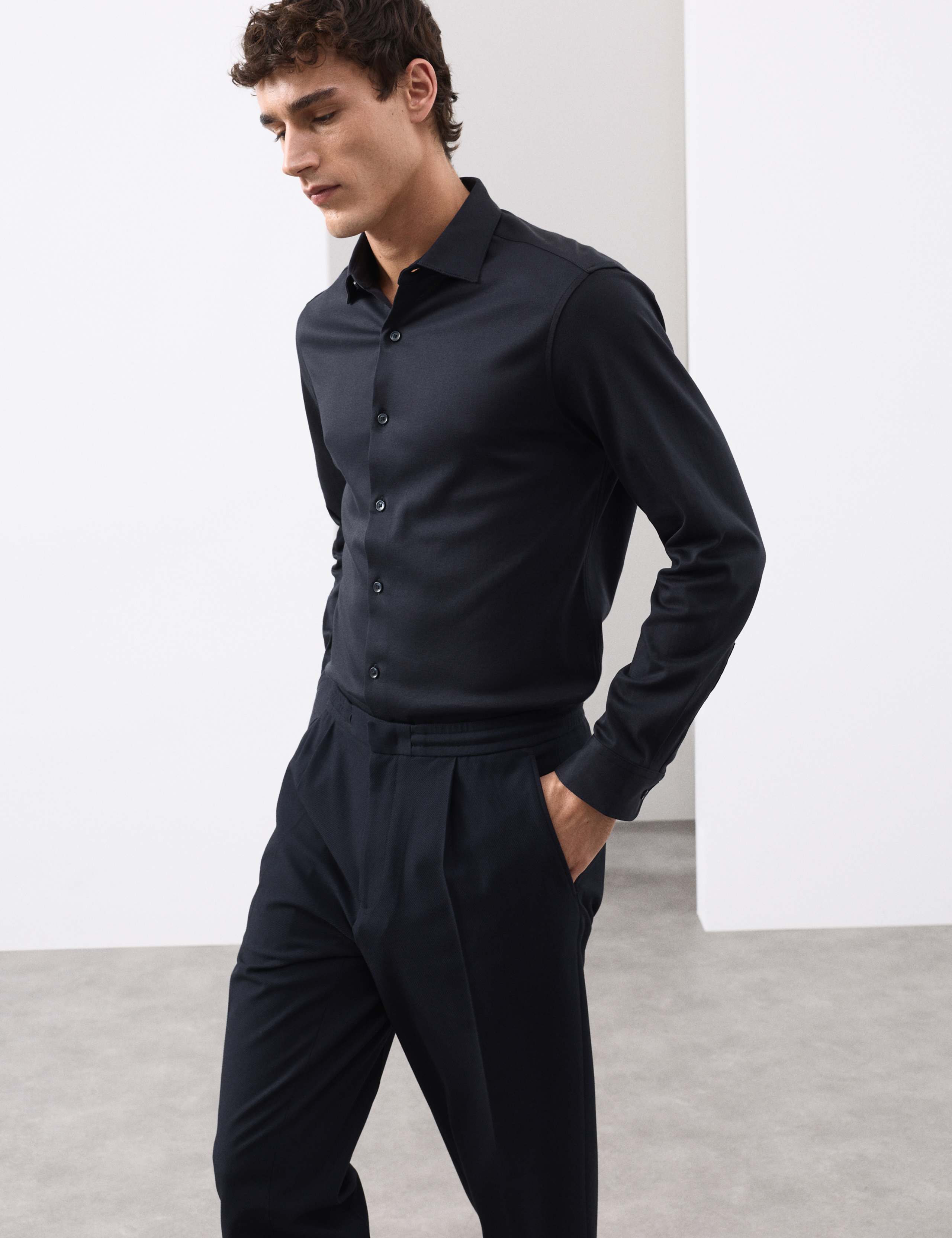 Slim Fit Easy Iron Pure Cotton Jersey Shirt 1 of 6