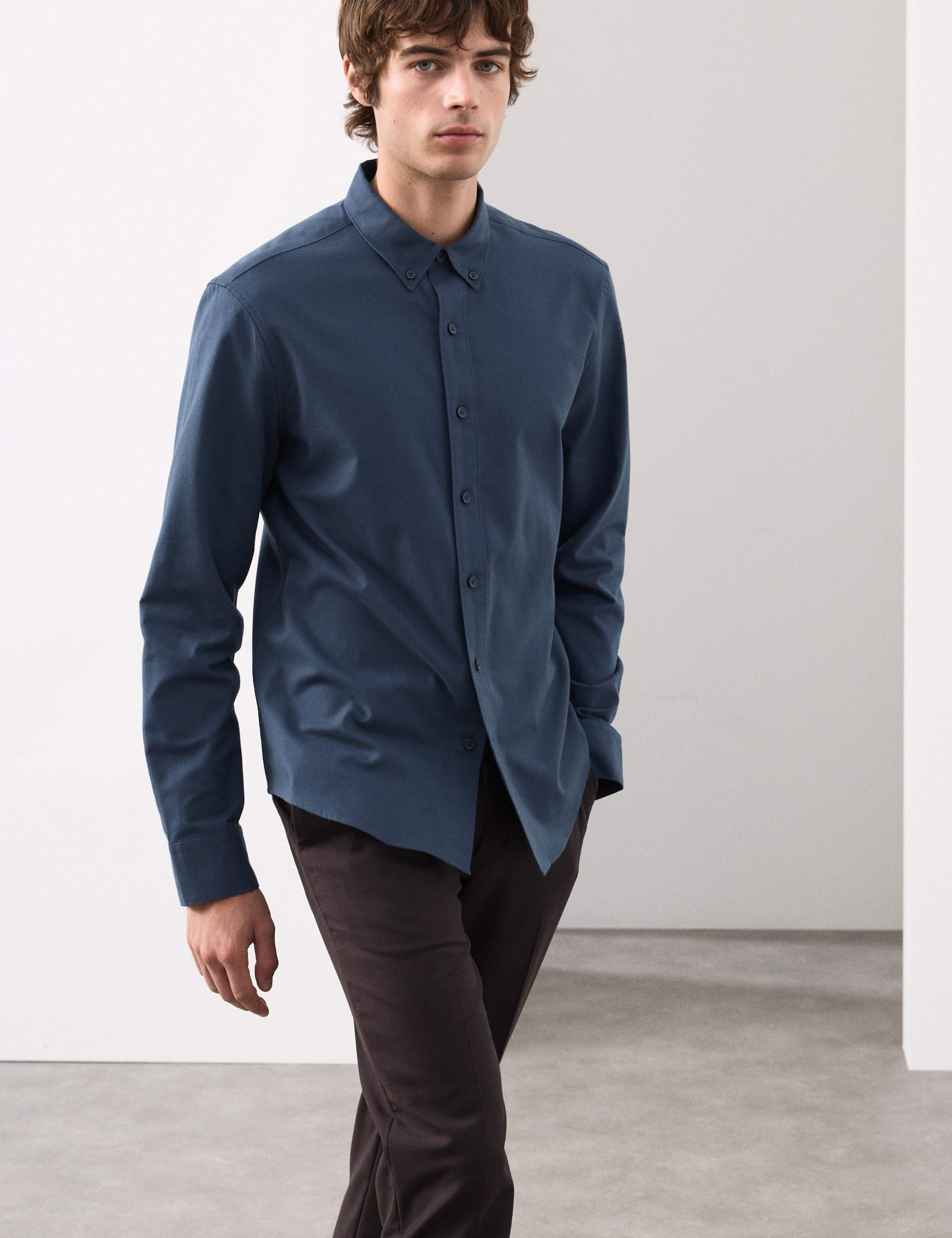 Slim Fit Cotton Rich Flannel Shirt with Cashmere 5 of 7