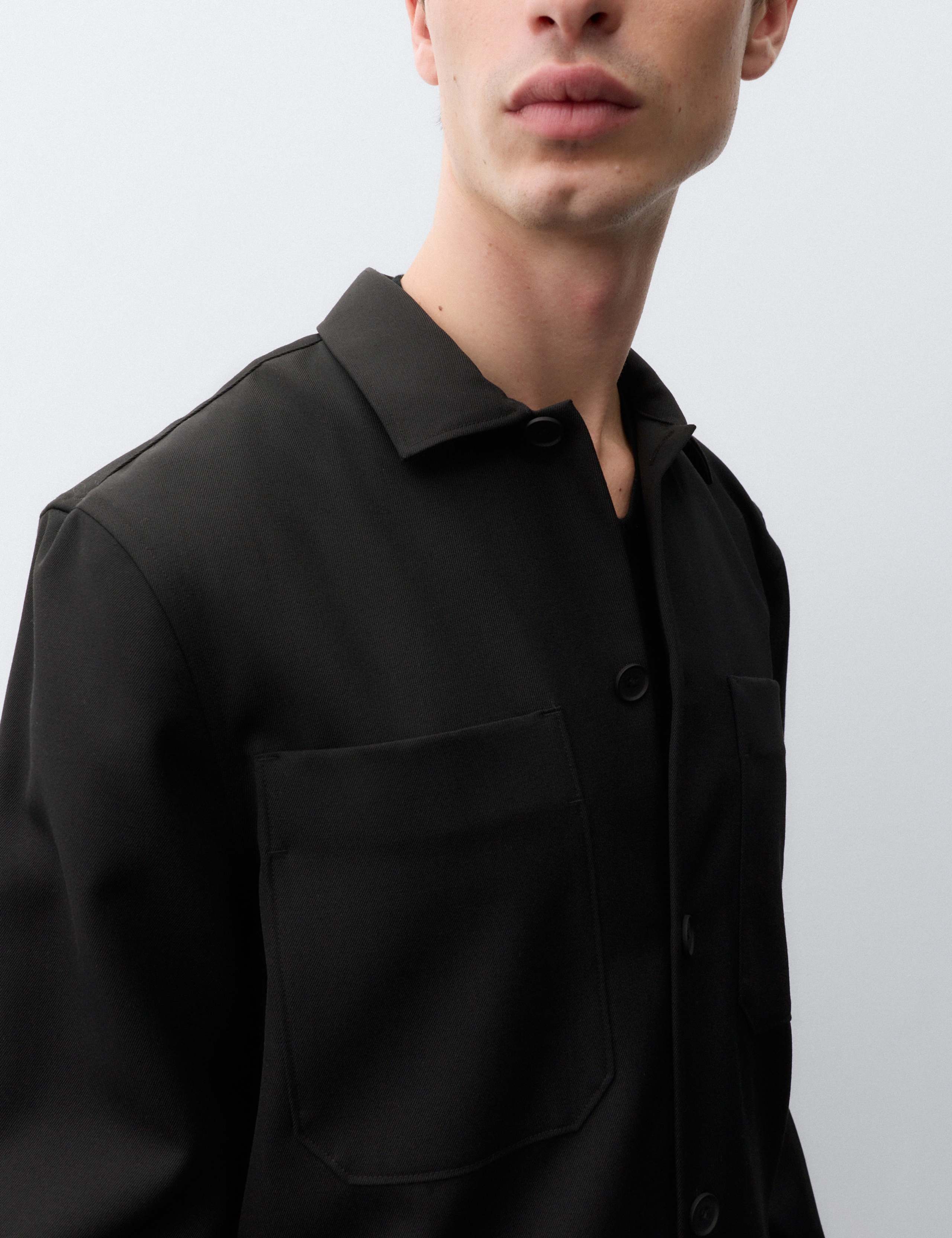 Wool Blend Twill Convertible Collar Overshirt 6 of 6