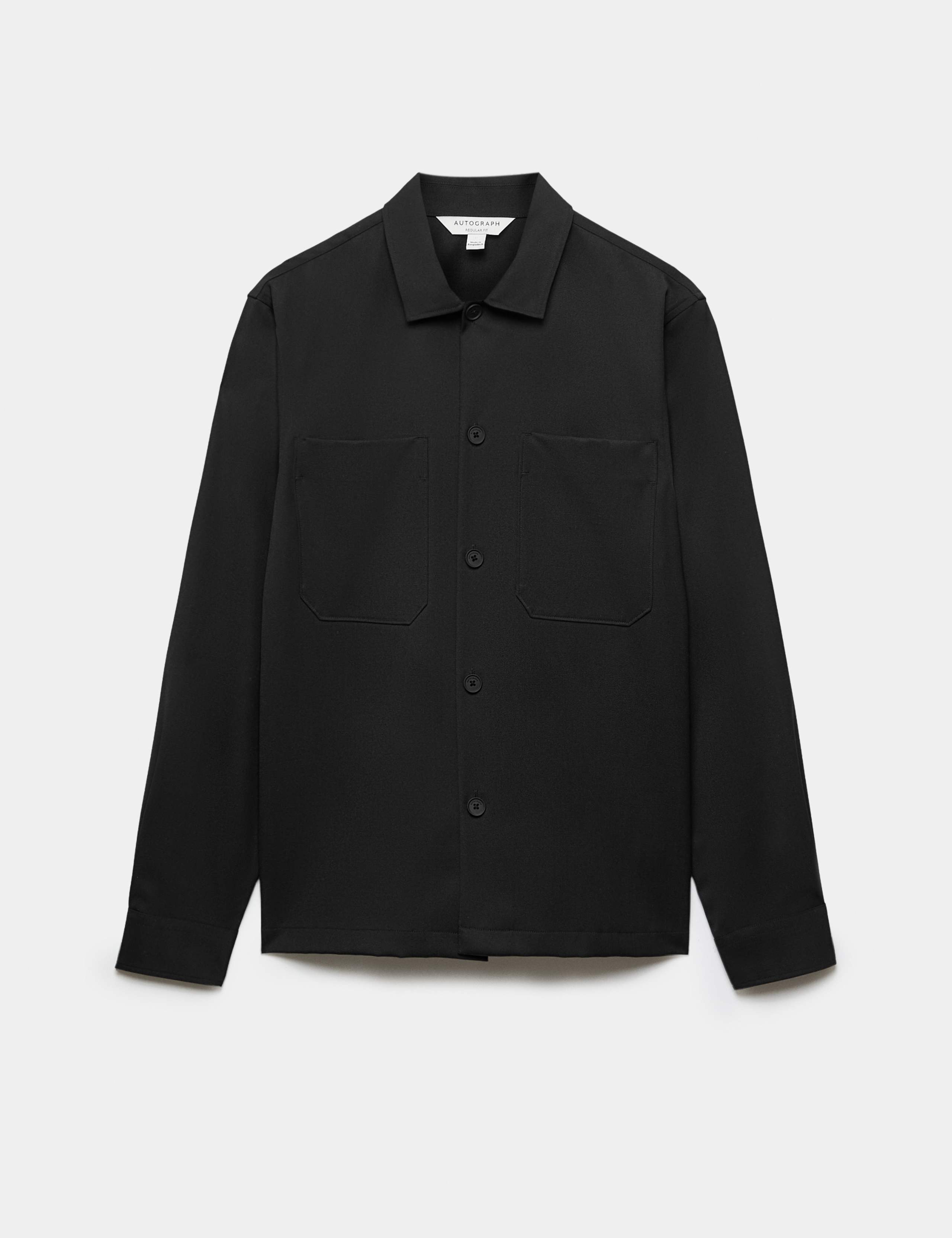 Wool Blend Twill Convertible Collar Overshirt 2 of 6