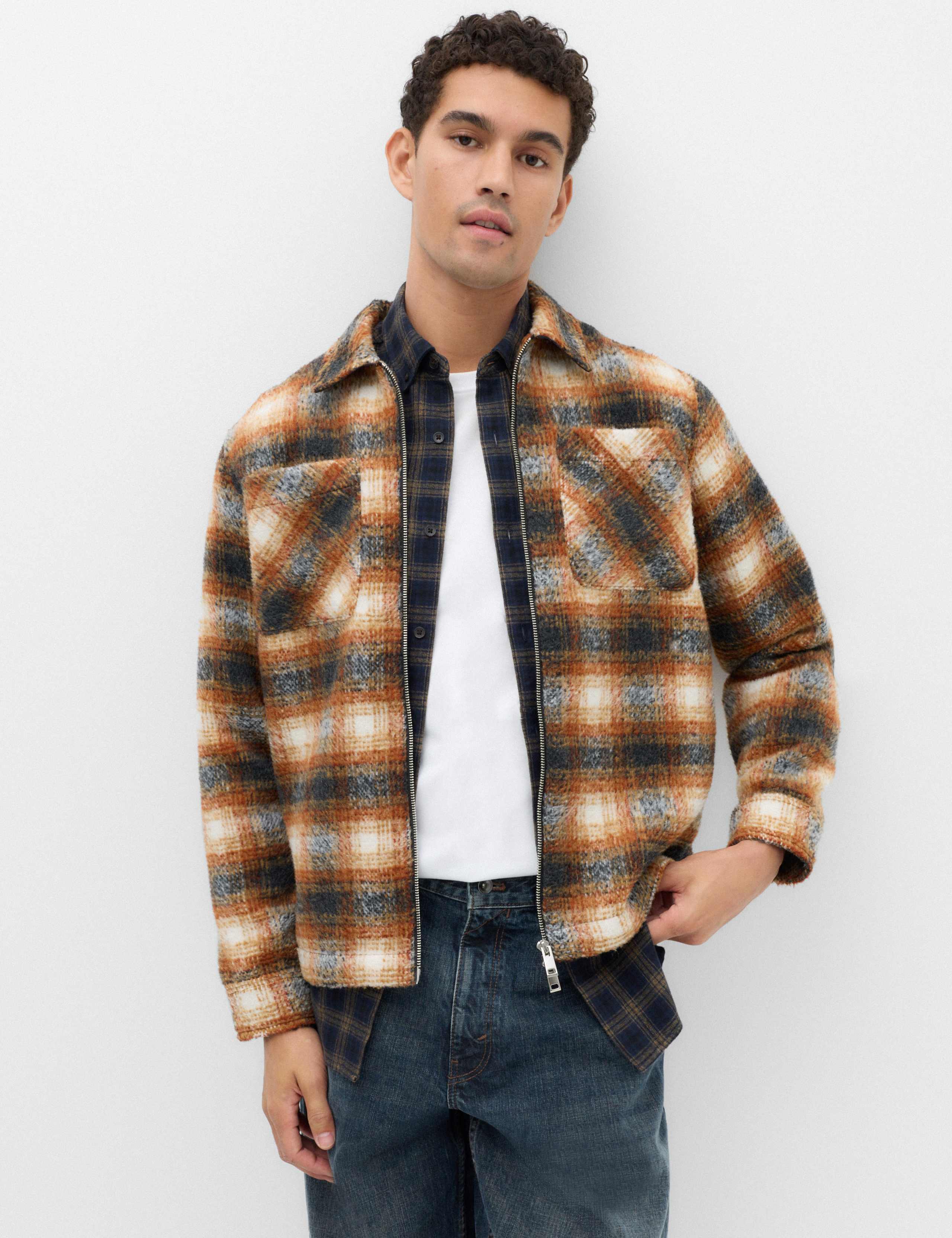 Brushed Checked Zip Overshirt 1 of 7