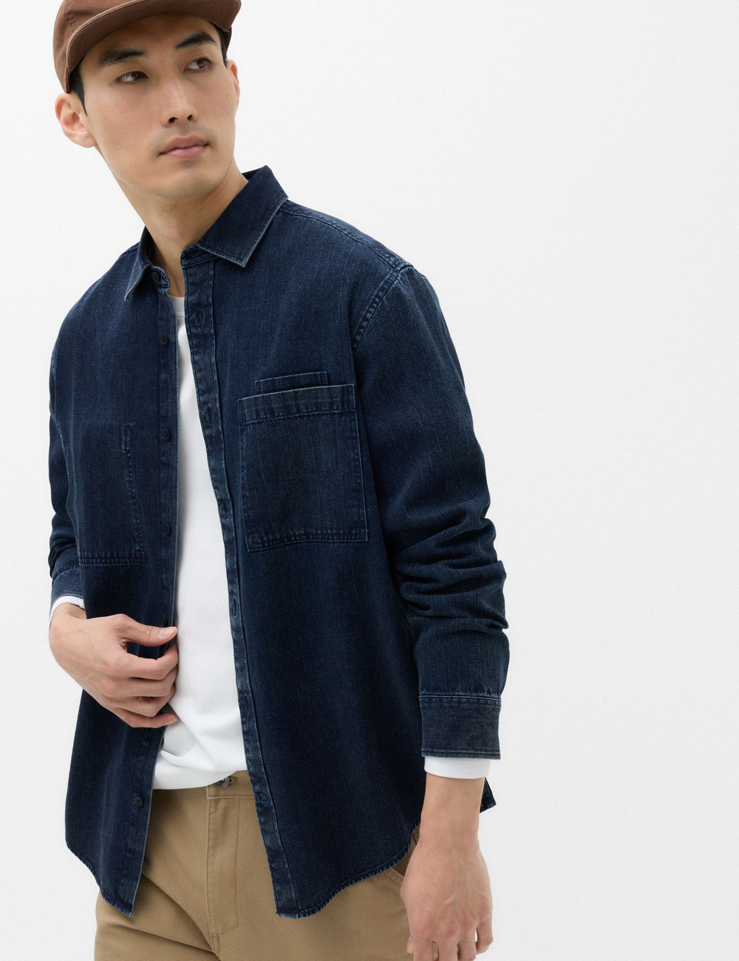 Regular Fit Pure Cotton Denim Stripe Shirt 1 of 6