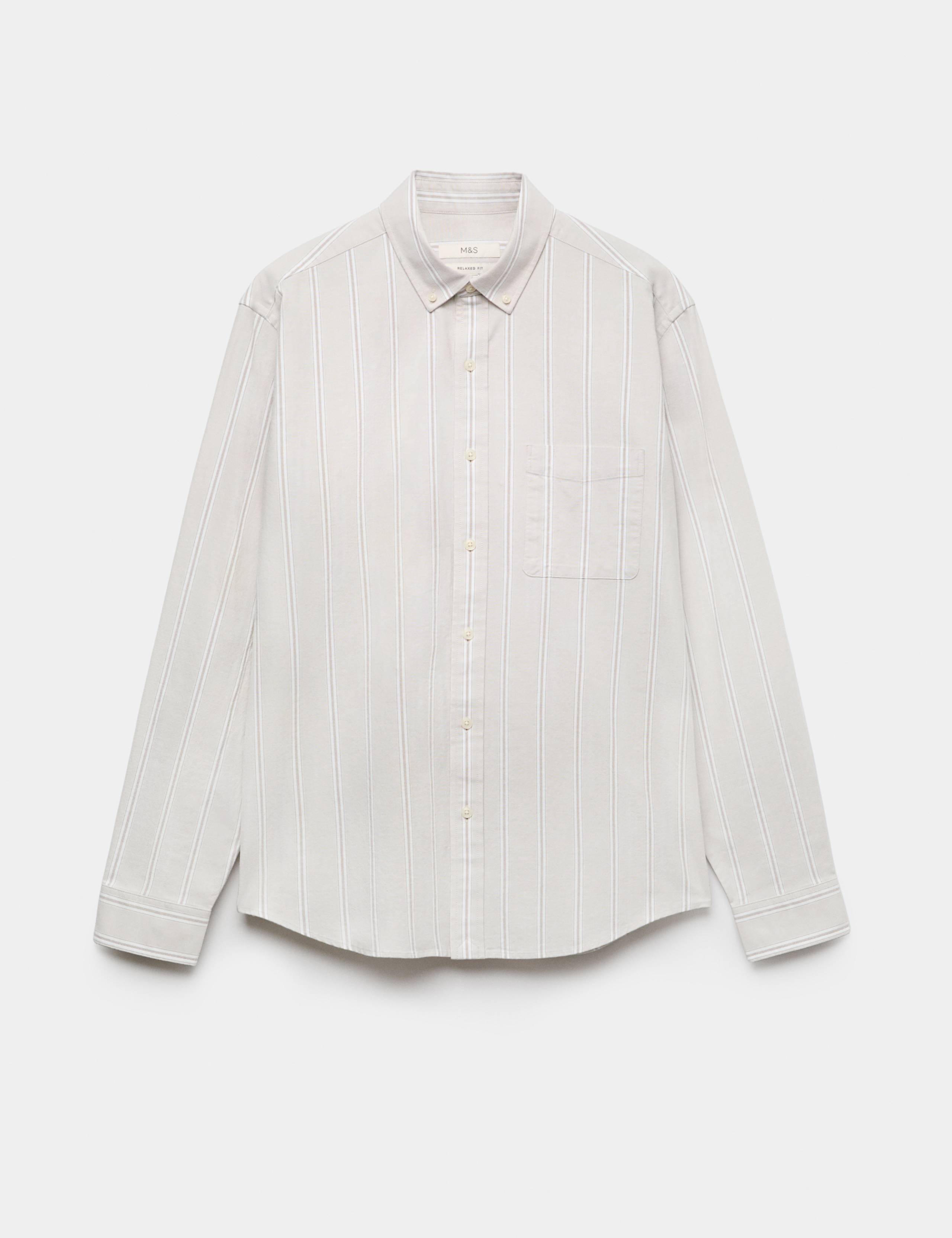 Relaxed Fit Cotton Rich Striped Oxford Shirt 2 of 5