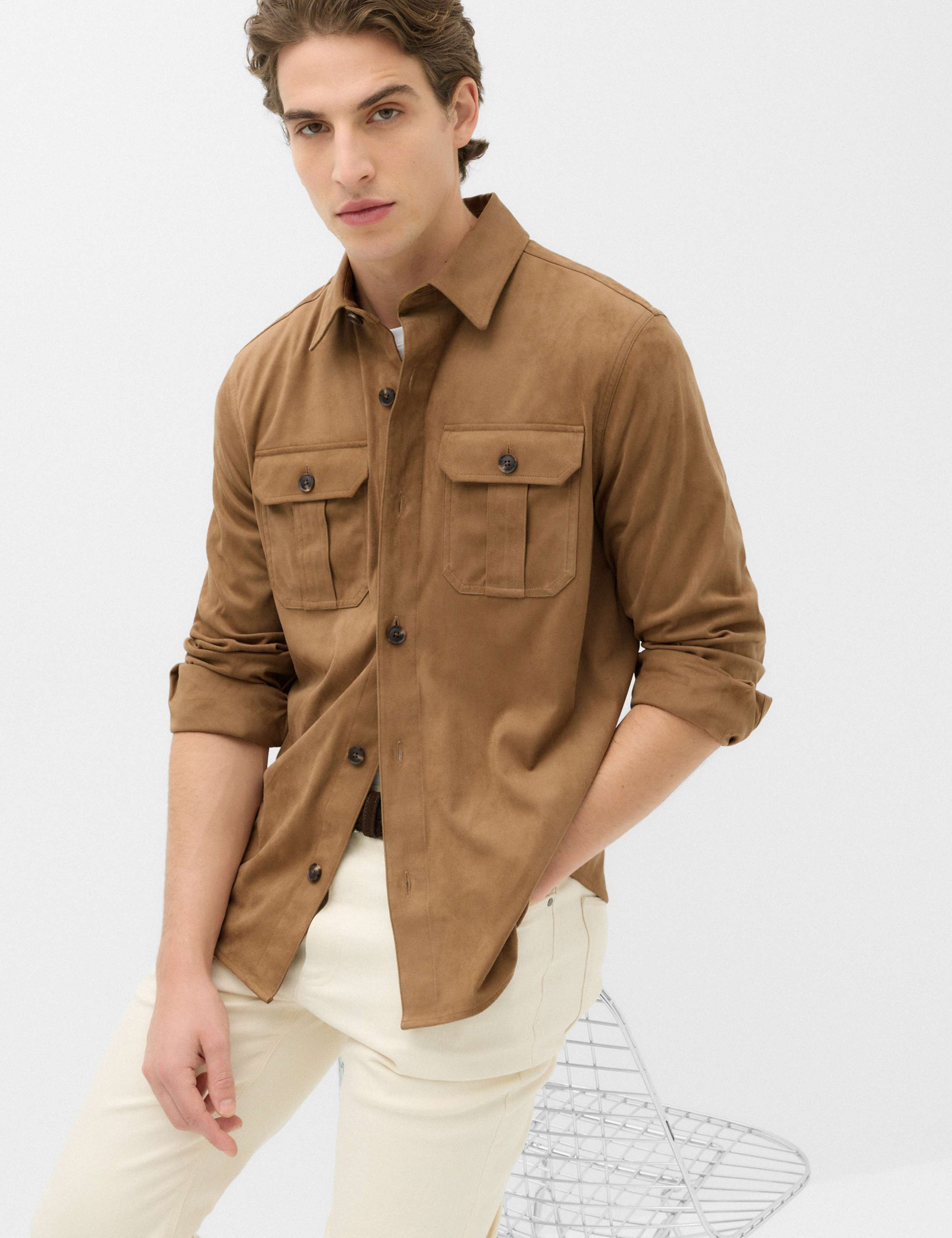 Regular Fit Faux Suede Overshirt 6 of 6
