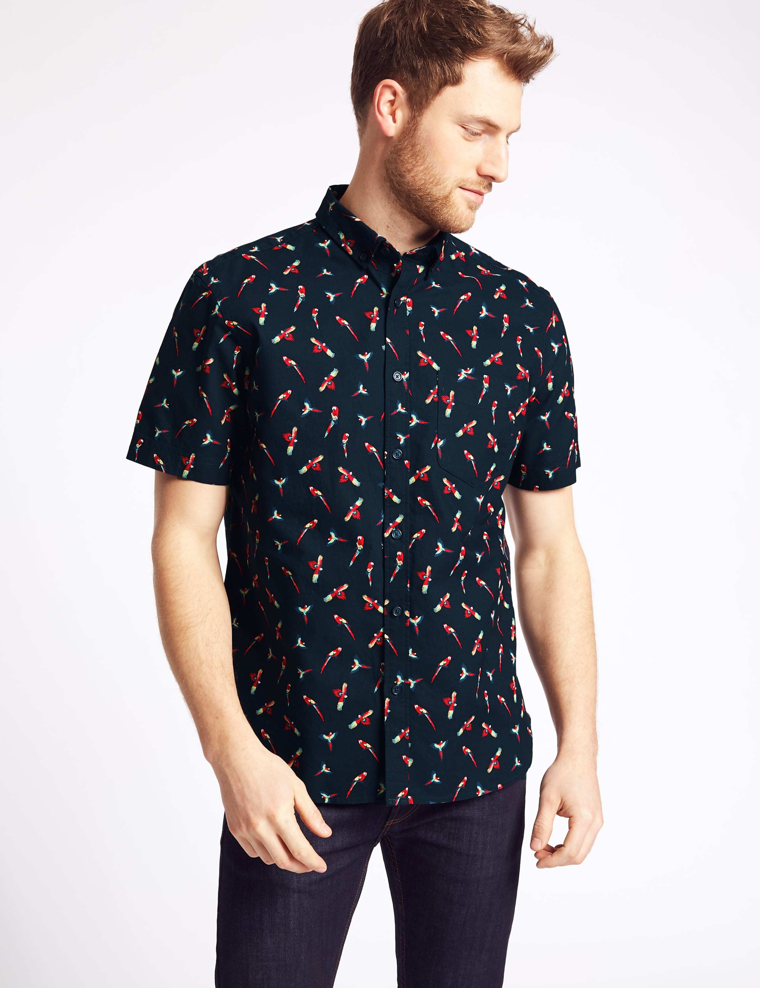Pure Cotton Regular Fit Parrot Print Shirt 1 of 5