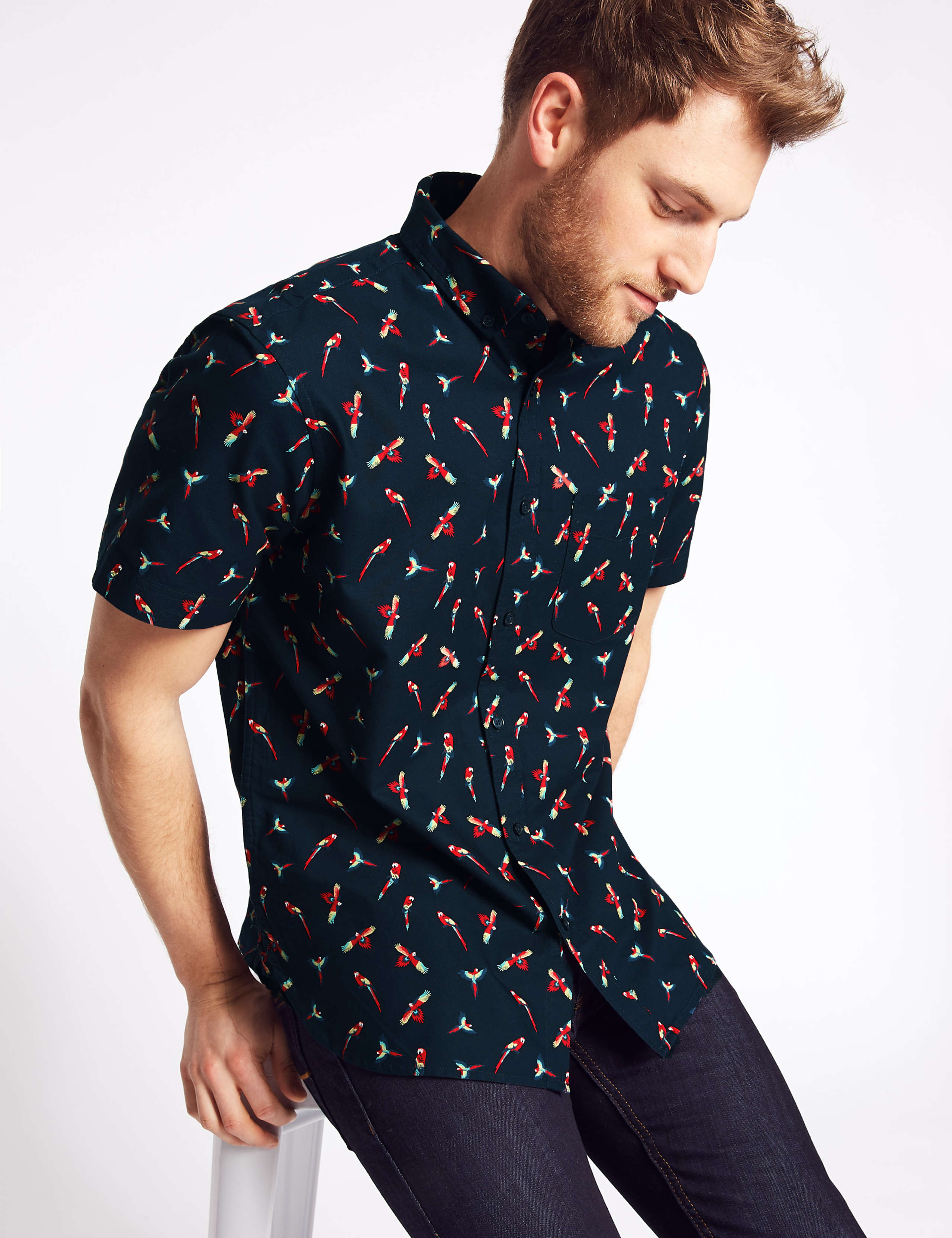 Pure Cotton Regular Fit Parrot Print Shirt 3 of 5
