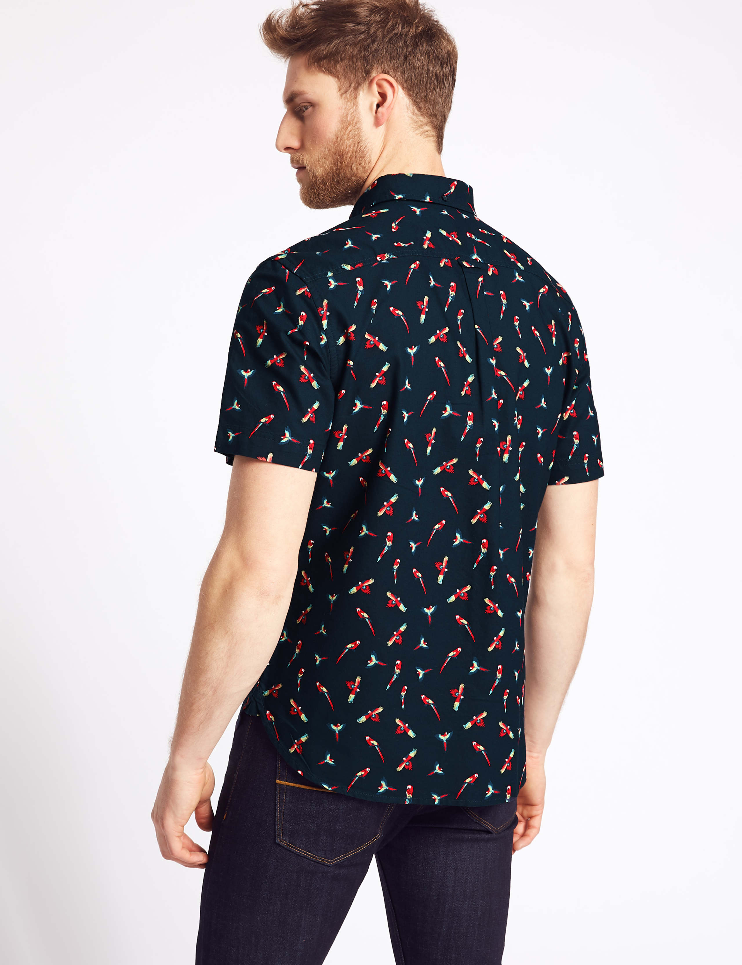 Pure Cotton Regular Fit Parrot Print Shirt 4 of 5