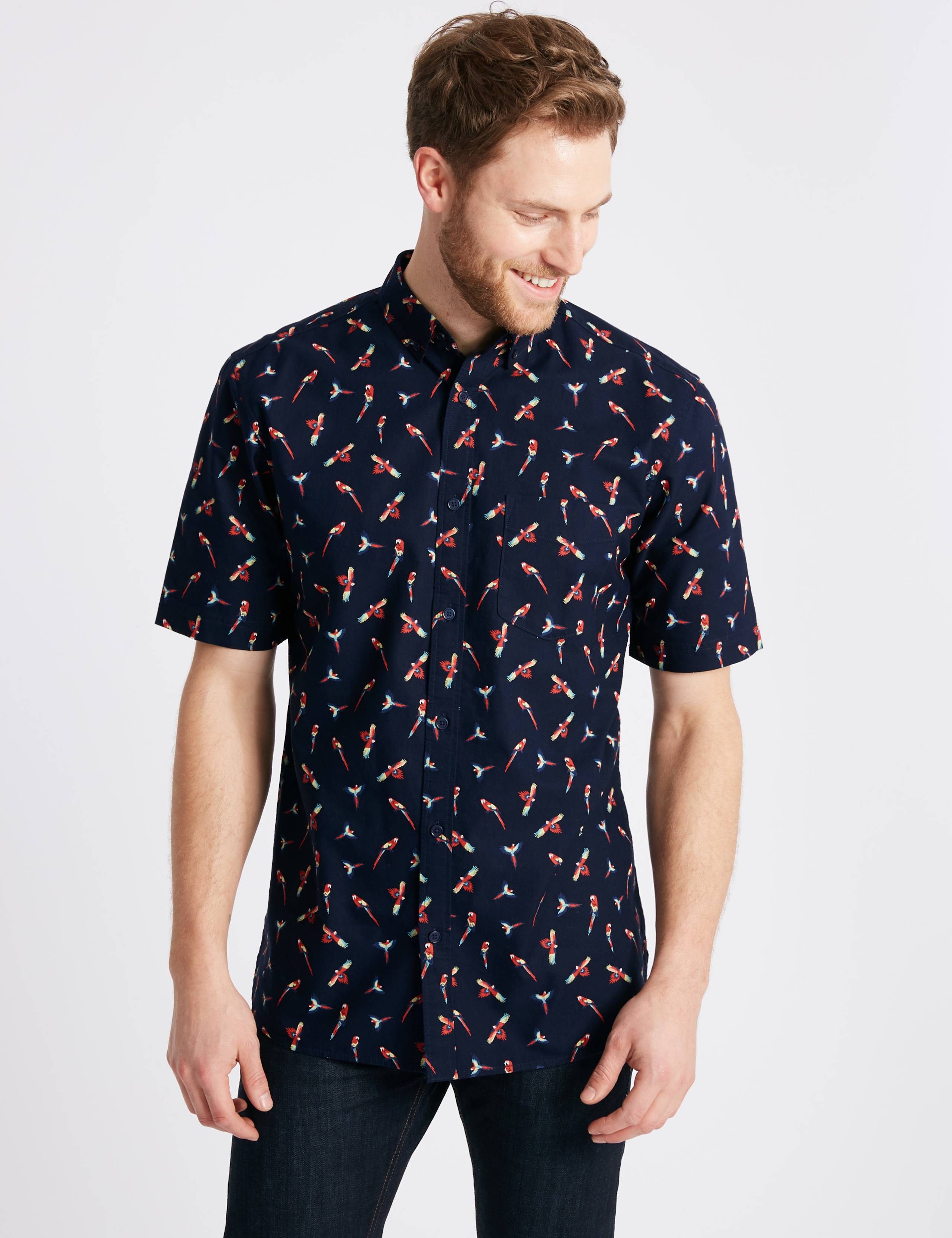 Pure Cotton Slim Fit Parrot Print Shirt 1 of 5