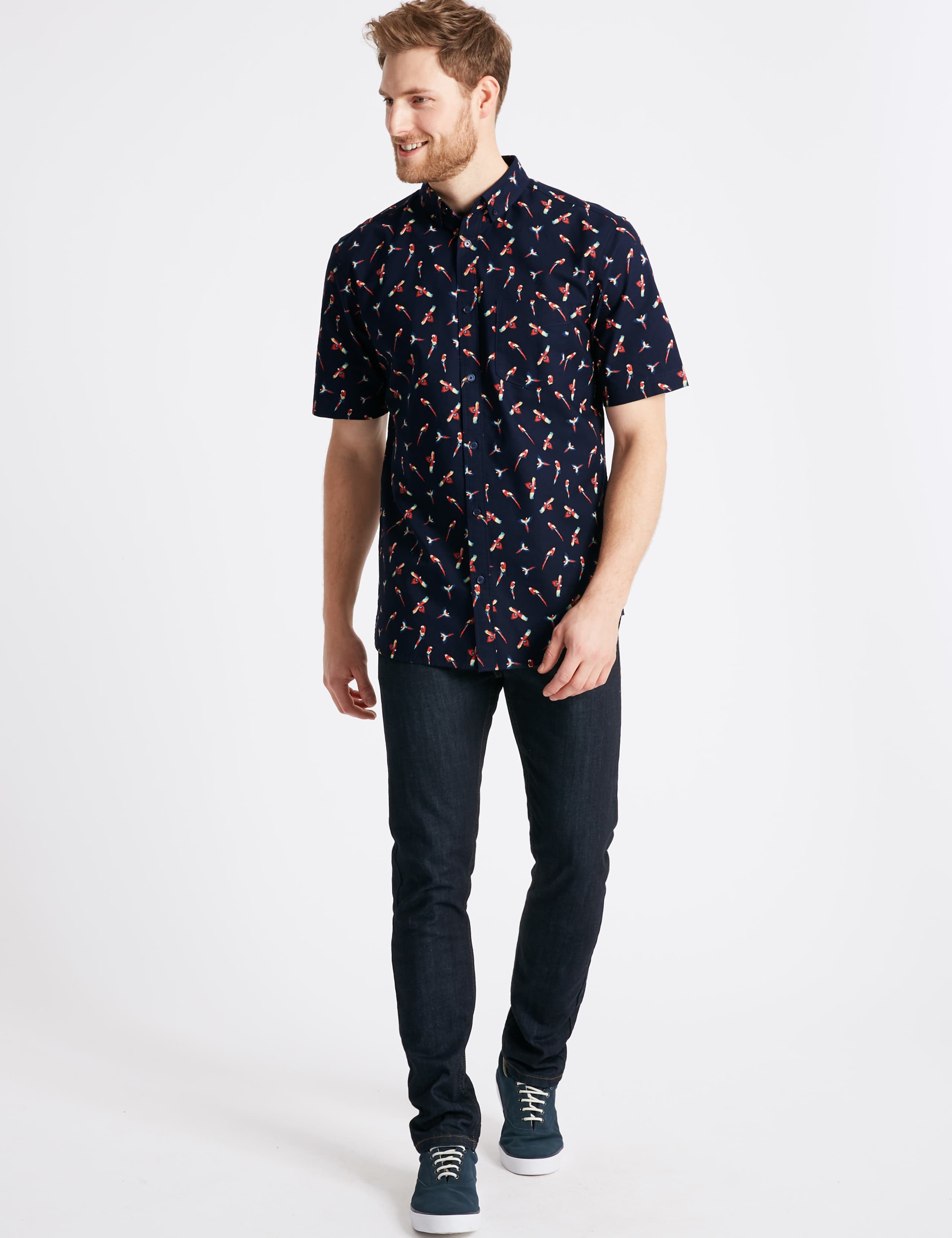 Pure Cotton Slim Fit Parrot Print Shirt 3 of 5