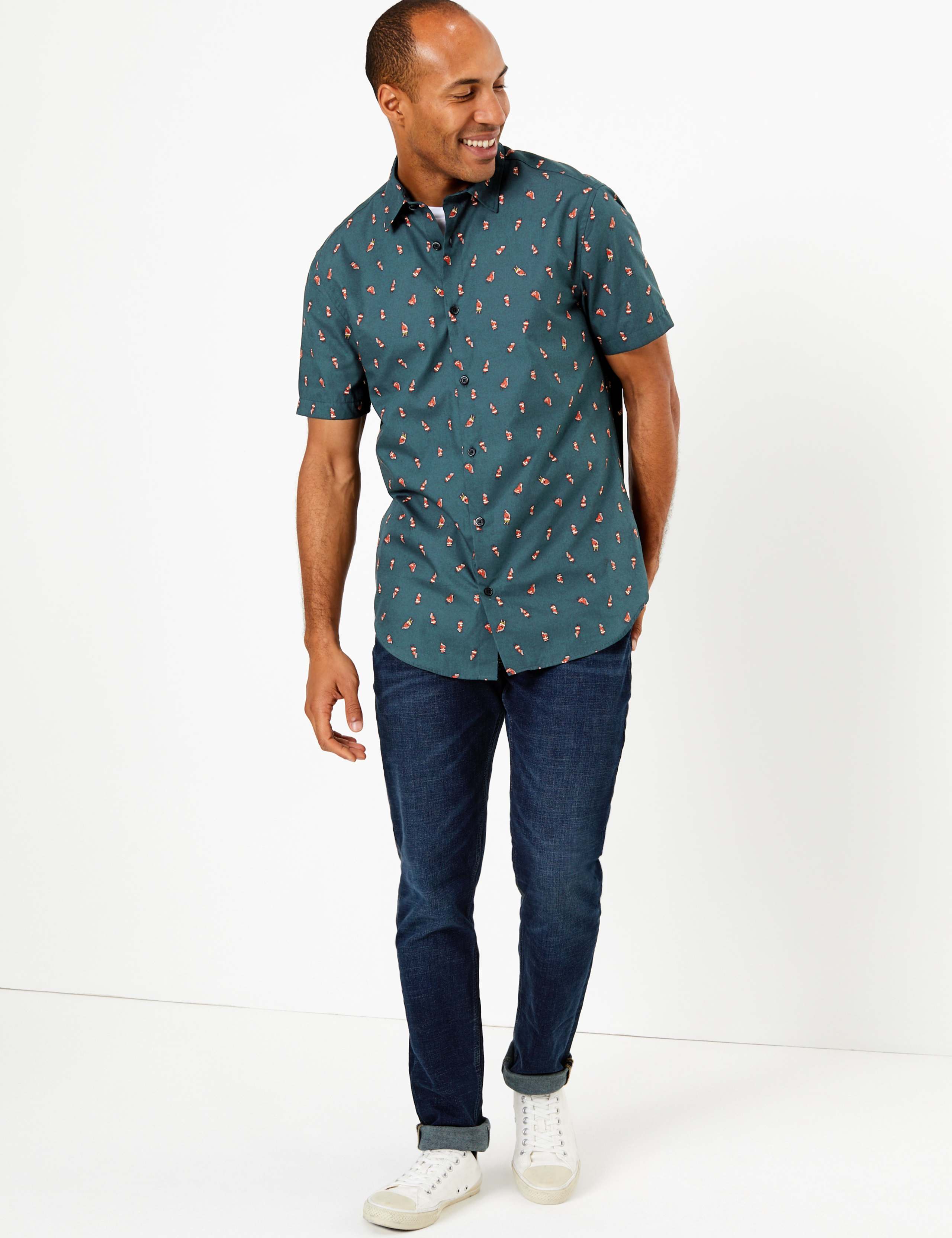 Christmas Pure Cotton Santa Print Shirt 3 of 5
