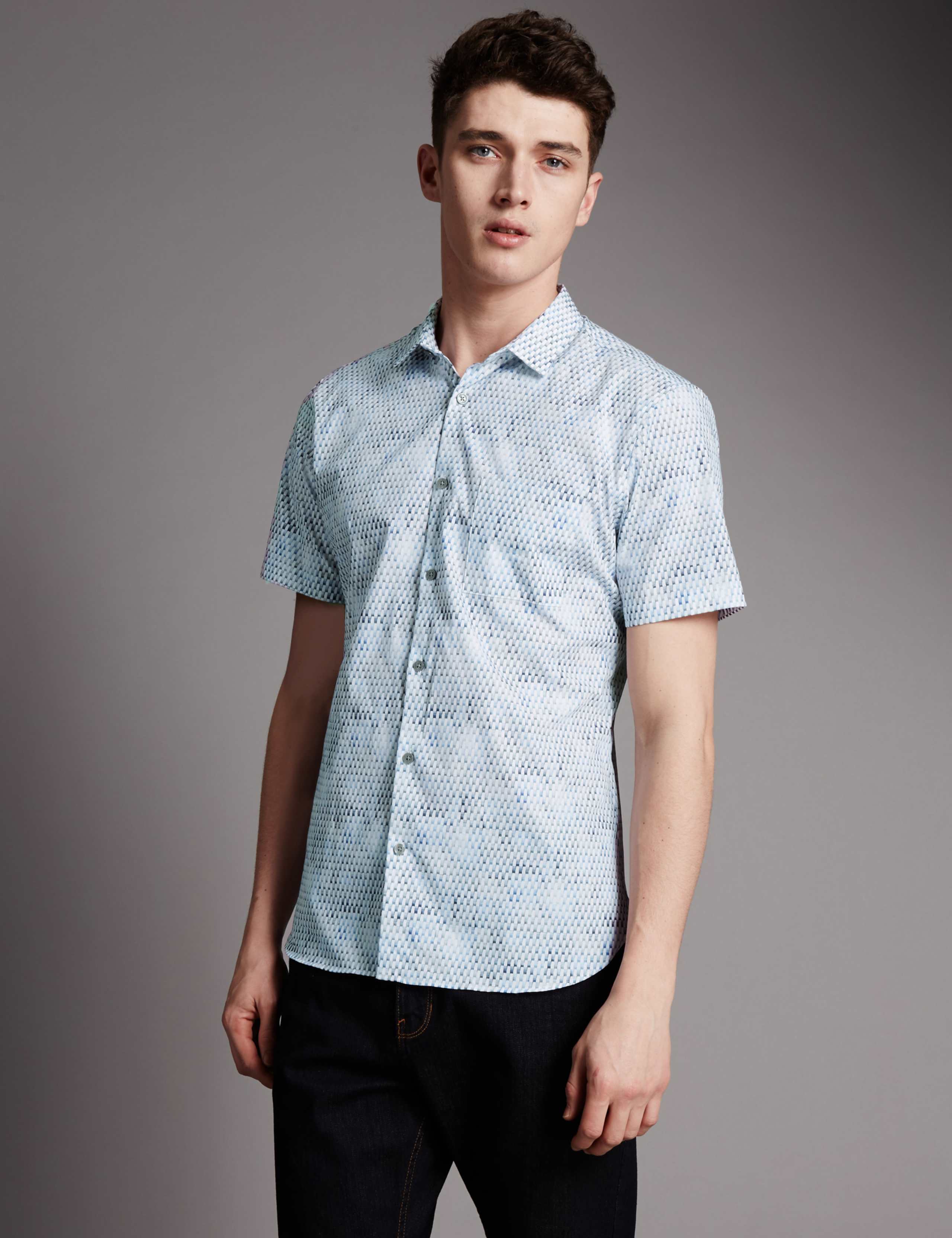 Luxury Supima® Cotton Slim Fit Tile Print Shirt 1 of 3