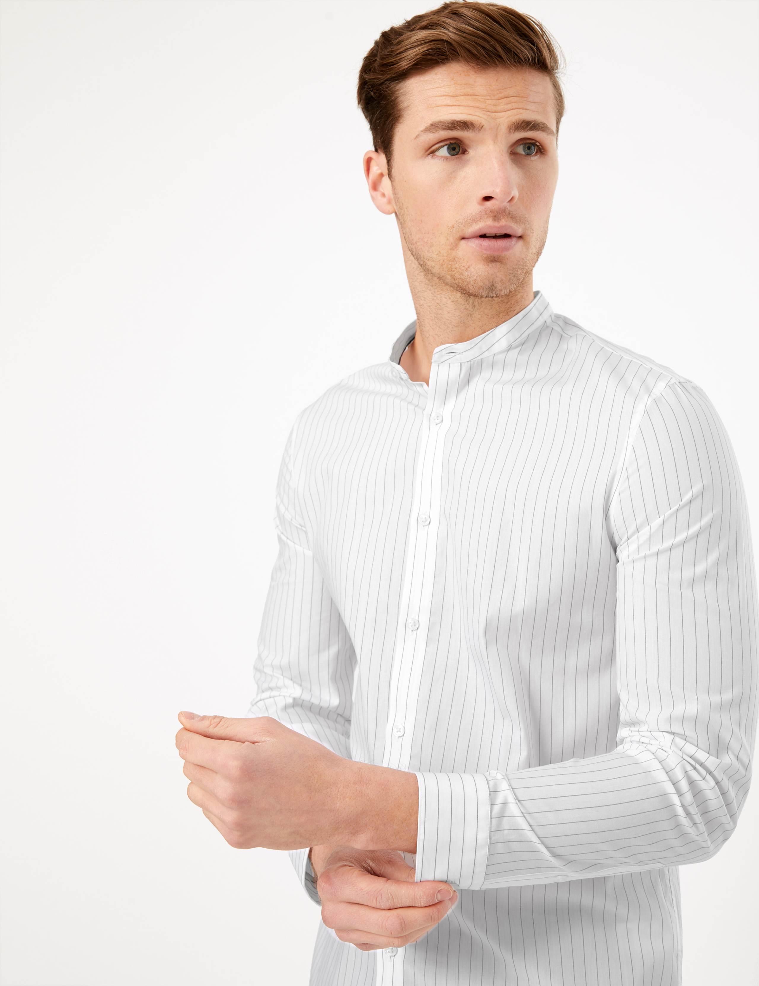 Pure Cotton Striped Grandad Slim Fit Shirt 3 of 5
