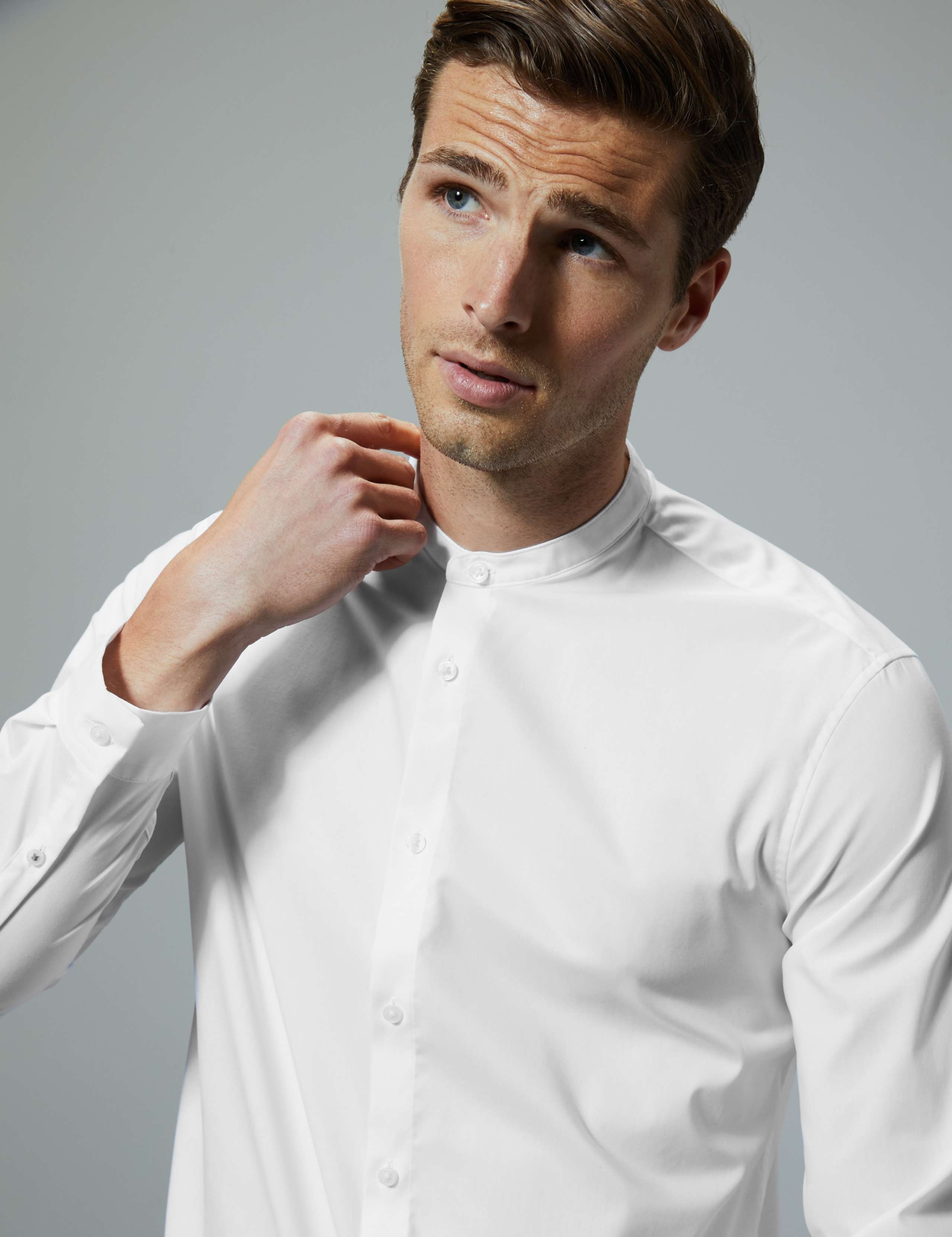 Cotton Rich Grandad Shirt with Stretch 1 of 4