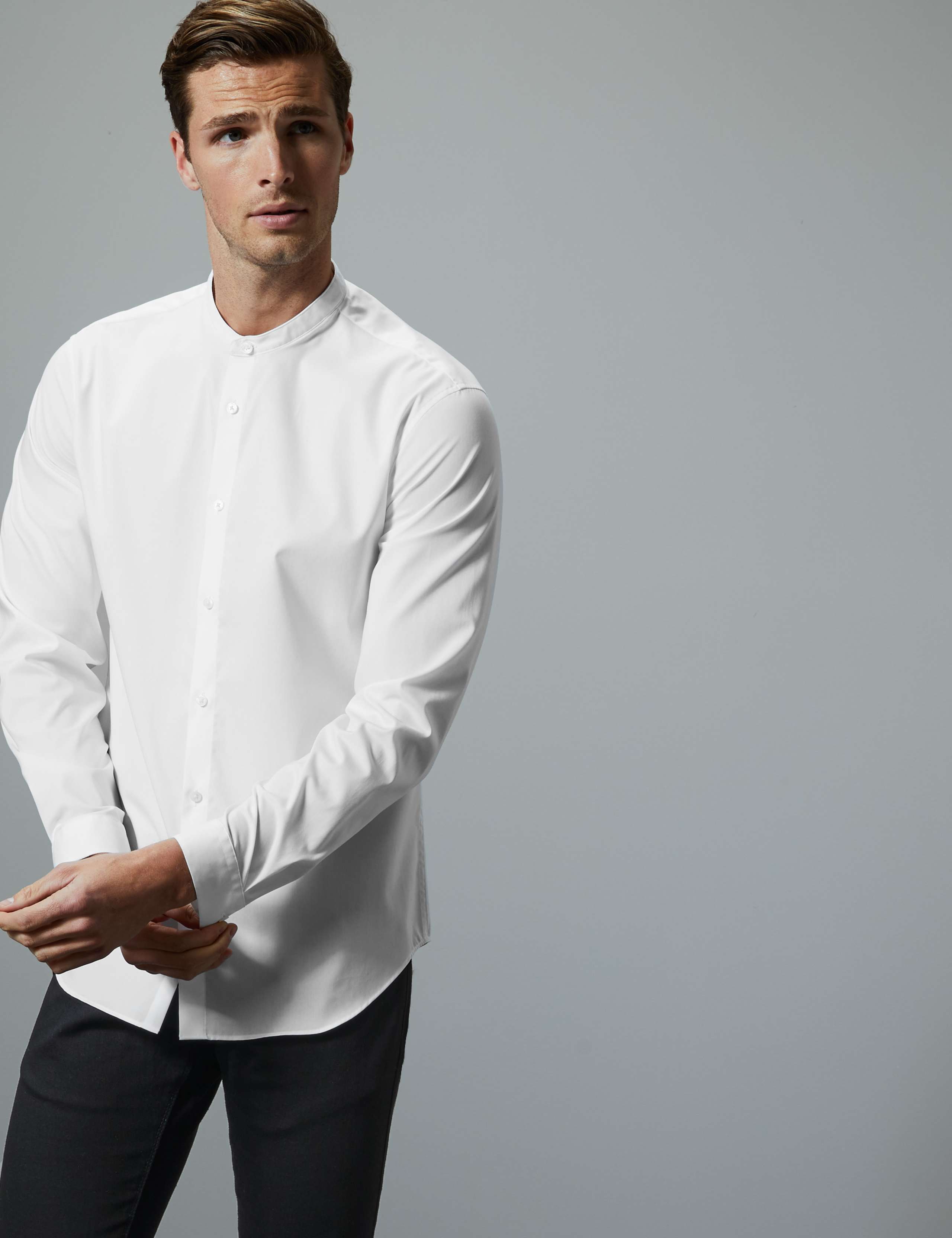Cotton Rich Grandad Shirt with Stretch 3 of 4