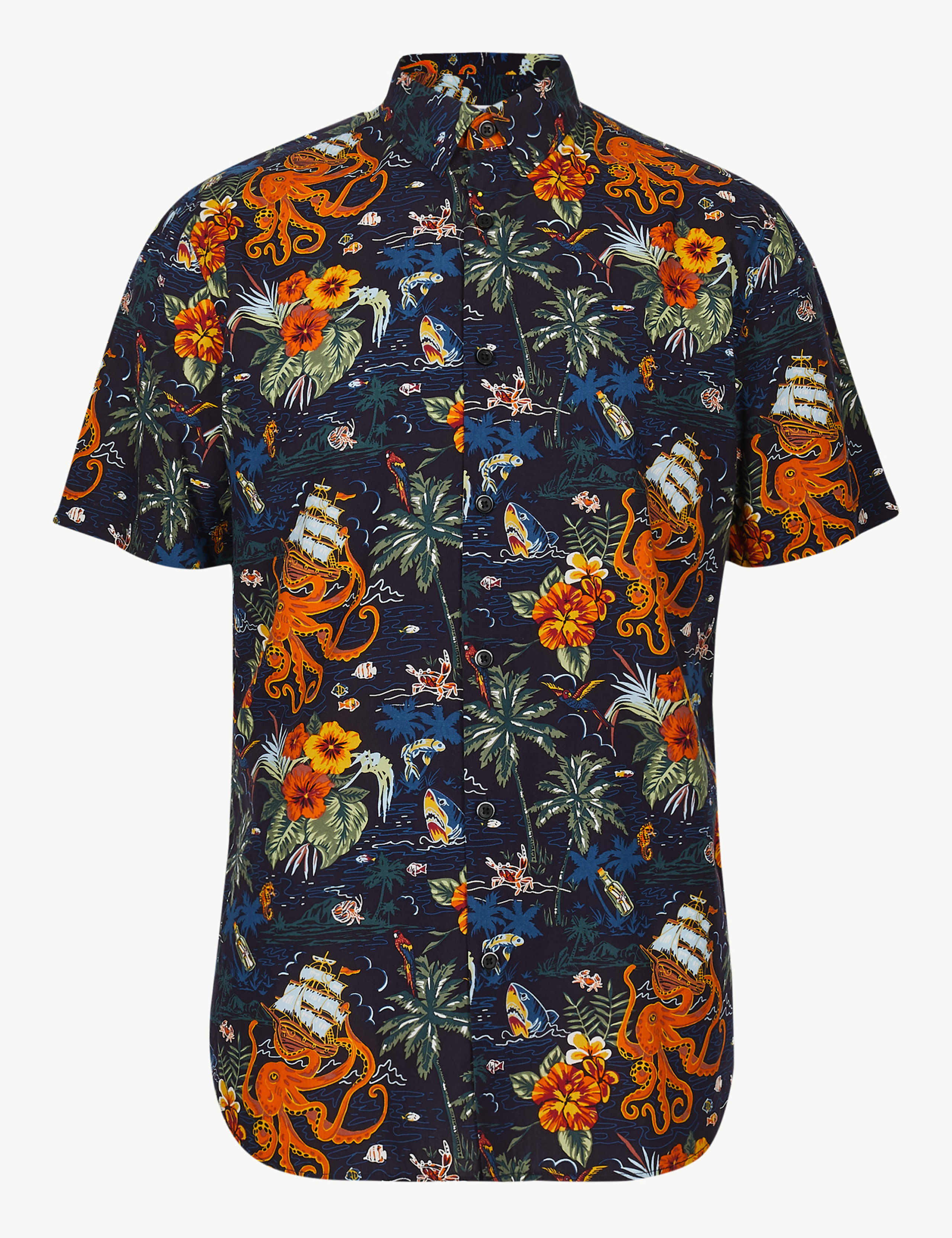 Cotton Rich Hawaiian Palm Print Shirt 2 of 6