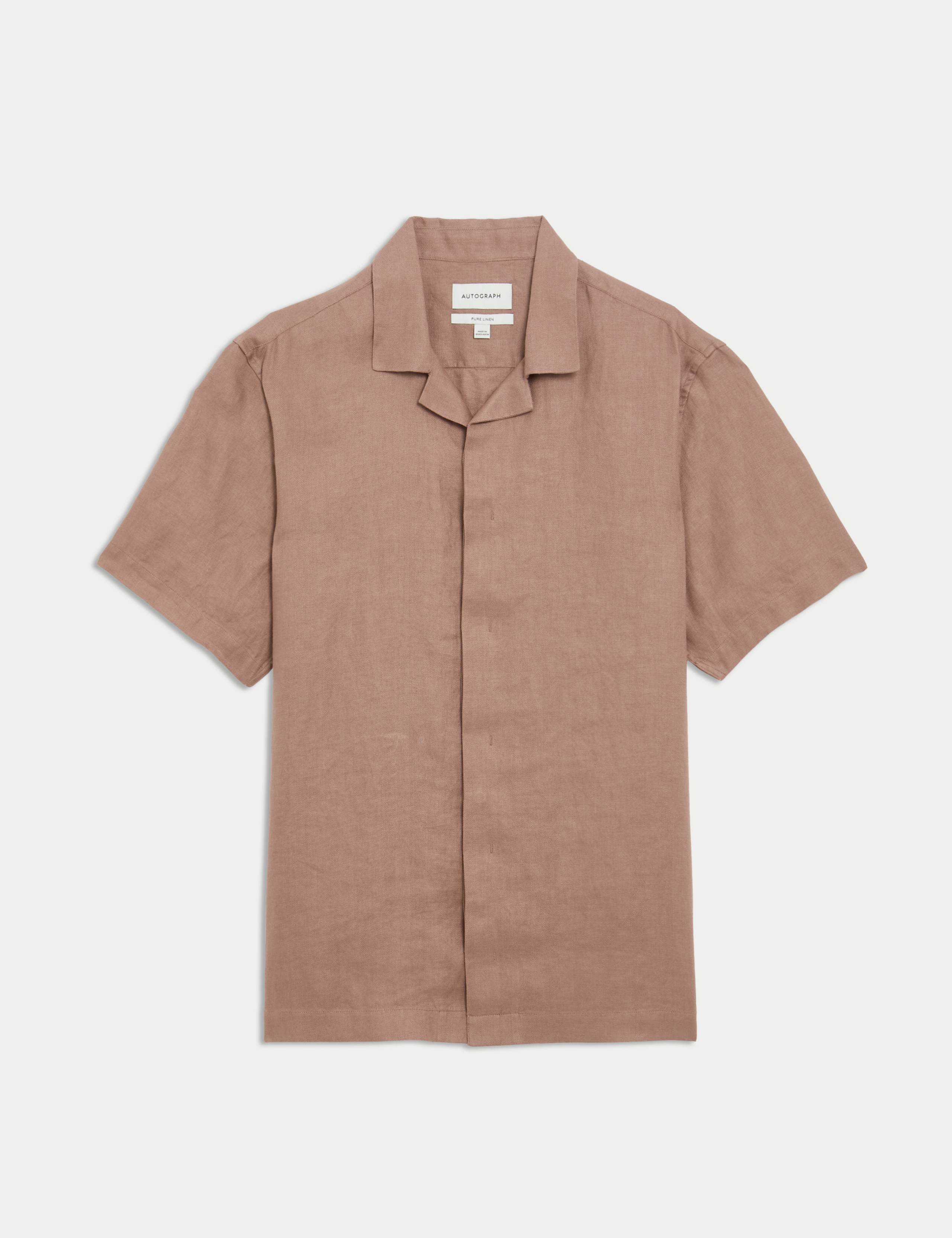 Pure Linen Herringbone Cuban Collar Shirt 2 of 5