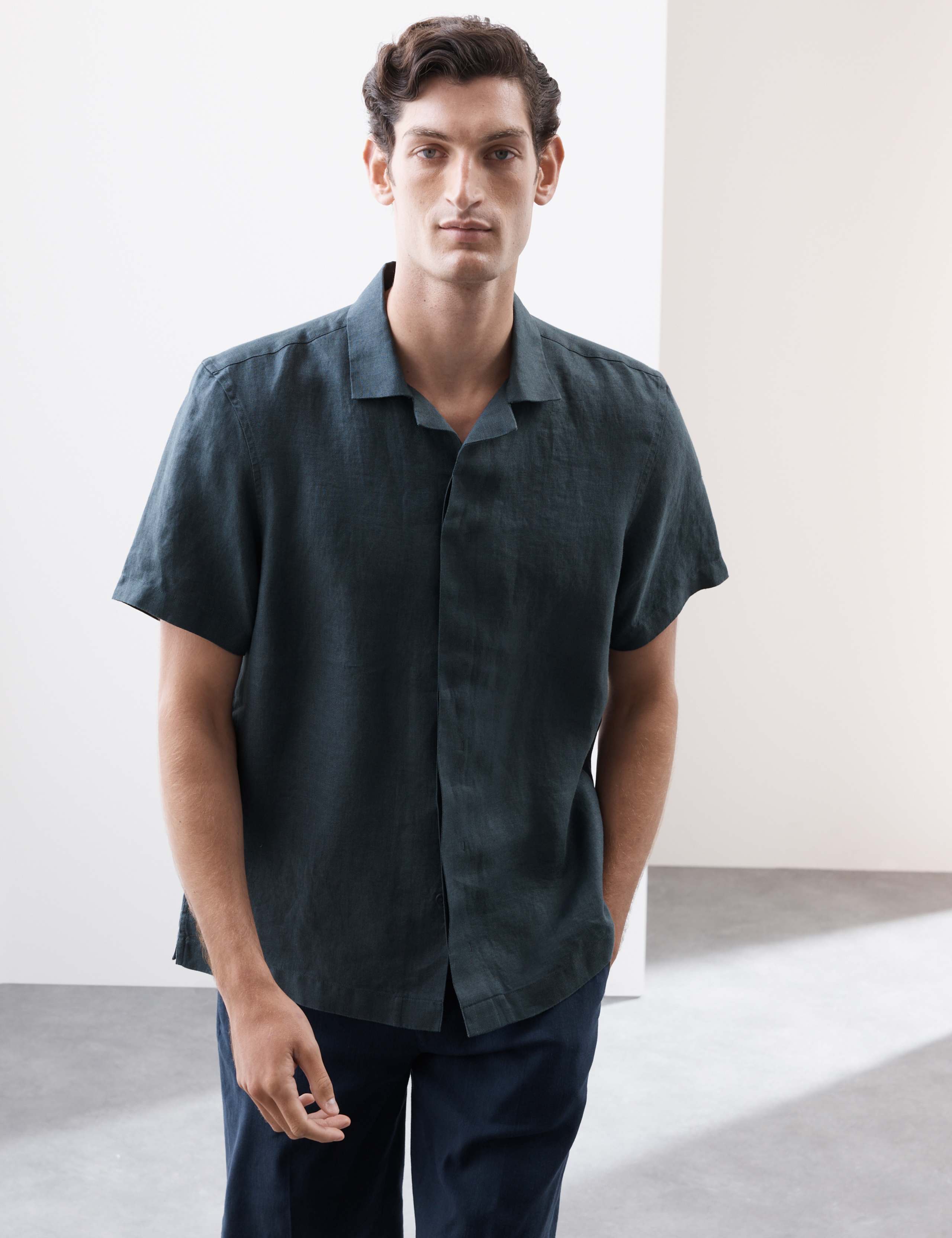 Pure Linen Herringbone Cuban Collar Shirt 4 of 6