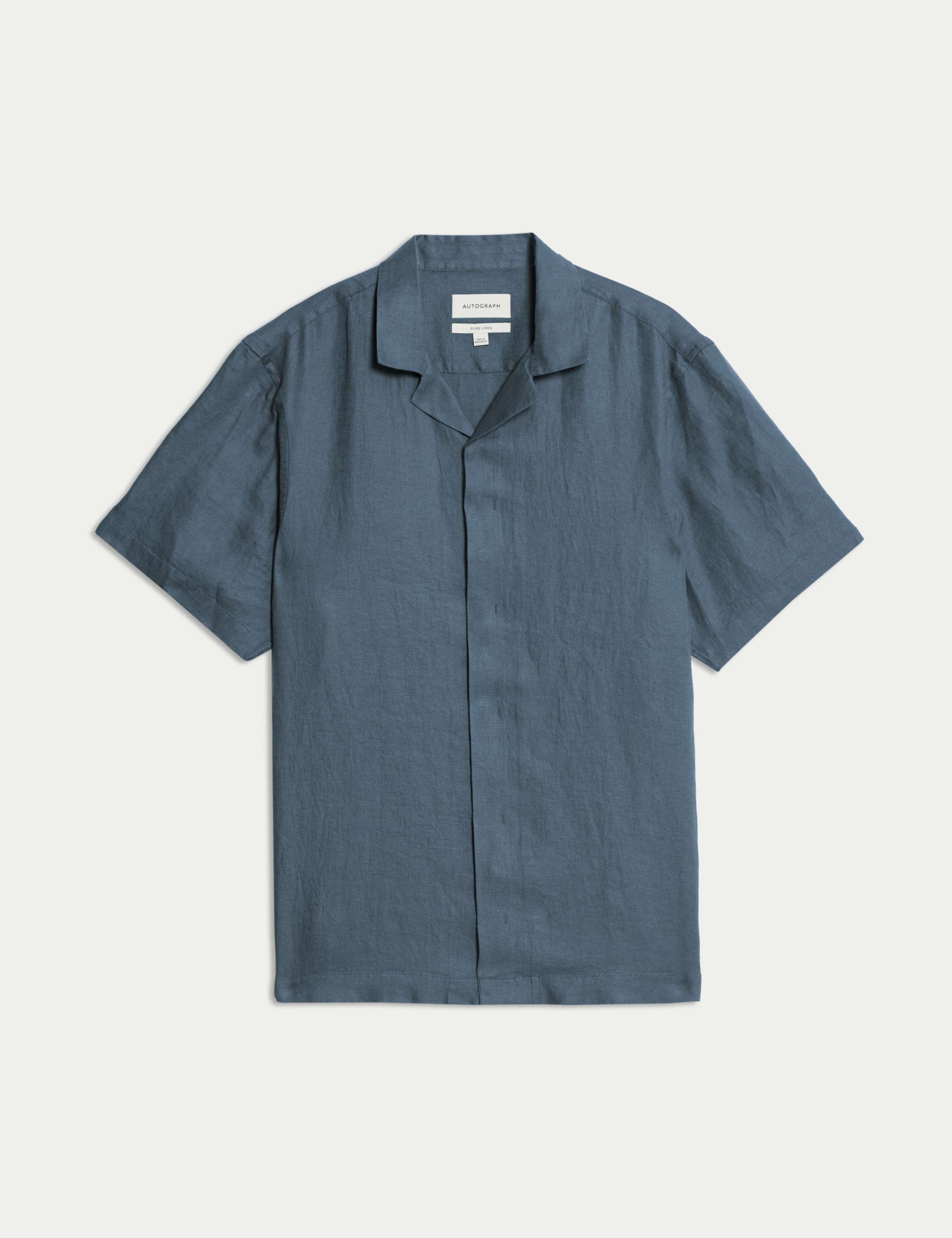 Pure Linen Herringbone Cuban Collar Shirt 2 of 6