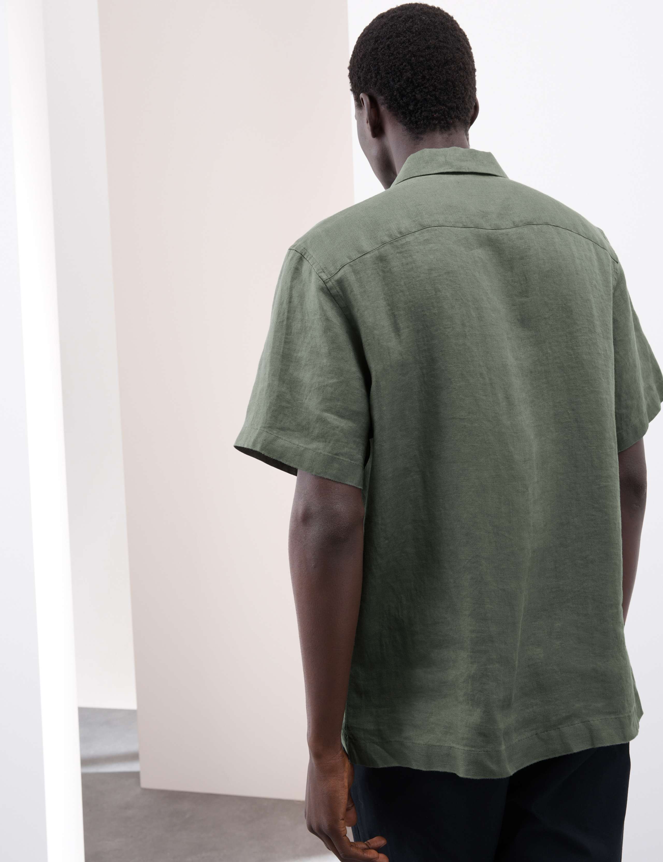 Pure Linen Herringbone Cuban Collar Shirt 4 of 5