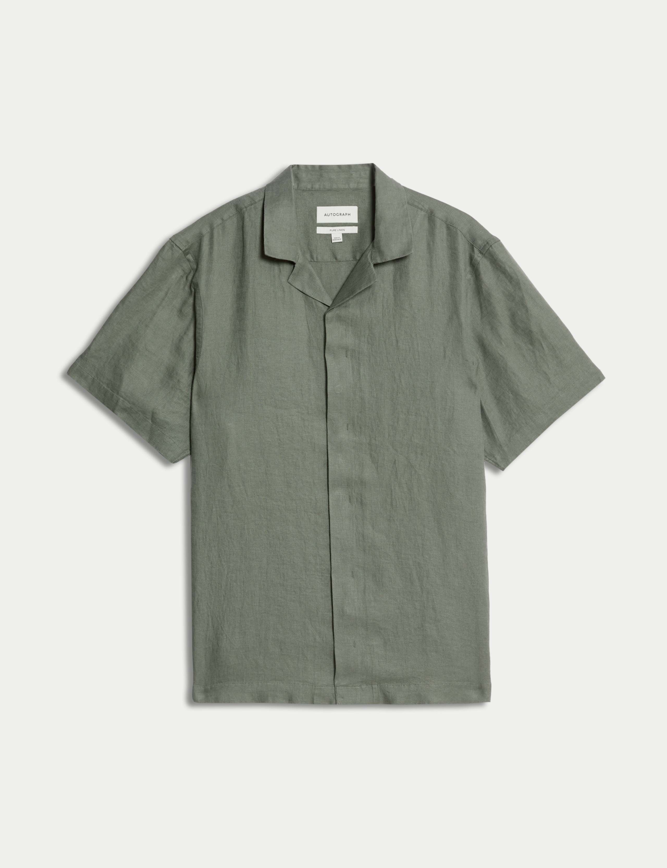 Pure Linen Herringbone Cuban Collar Shirt 2 of 5