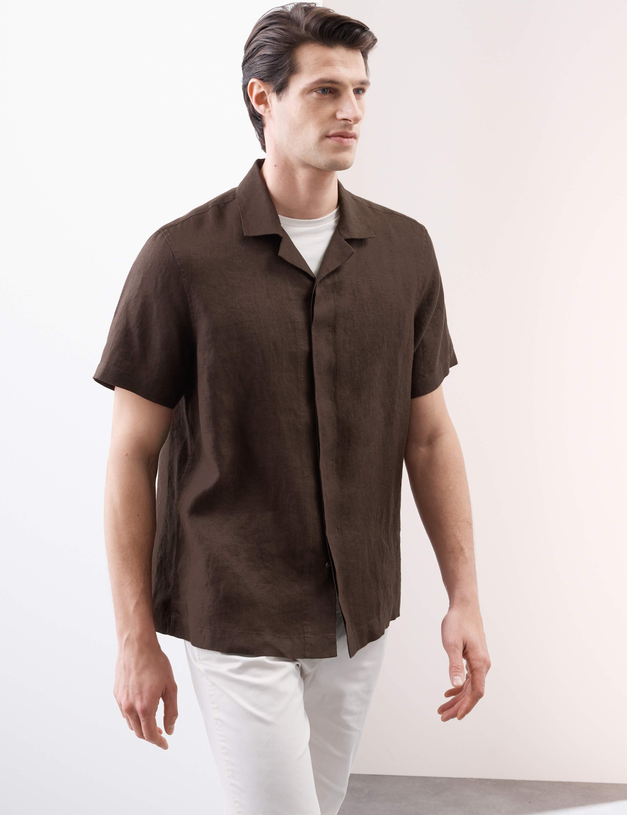 Pure Linen Herringbone Cuban Collar Shirt 4 of 6
