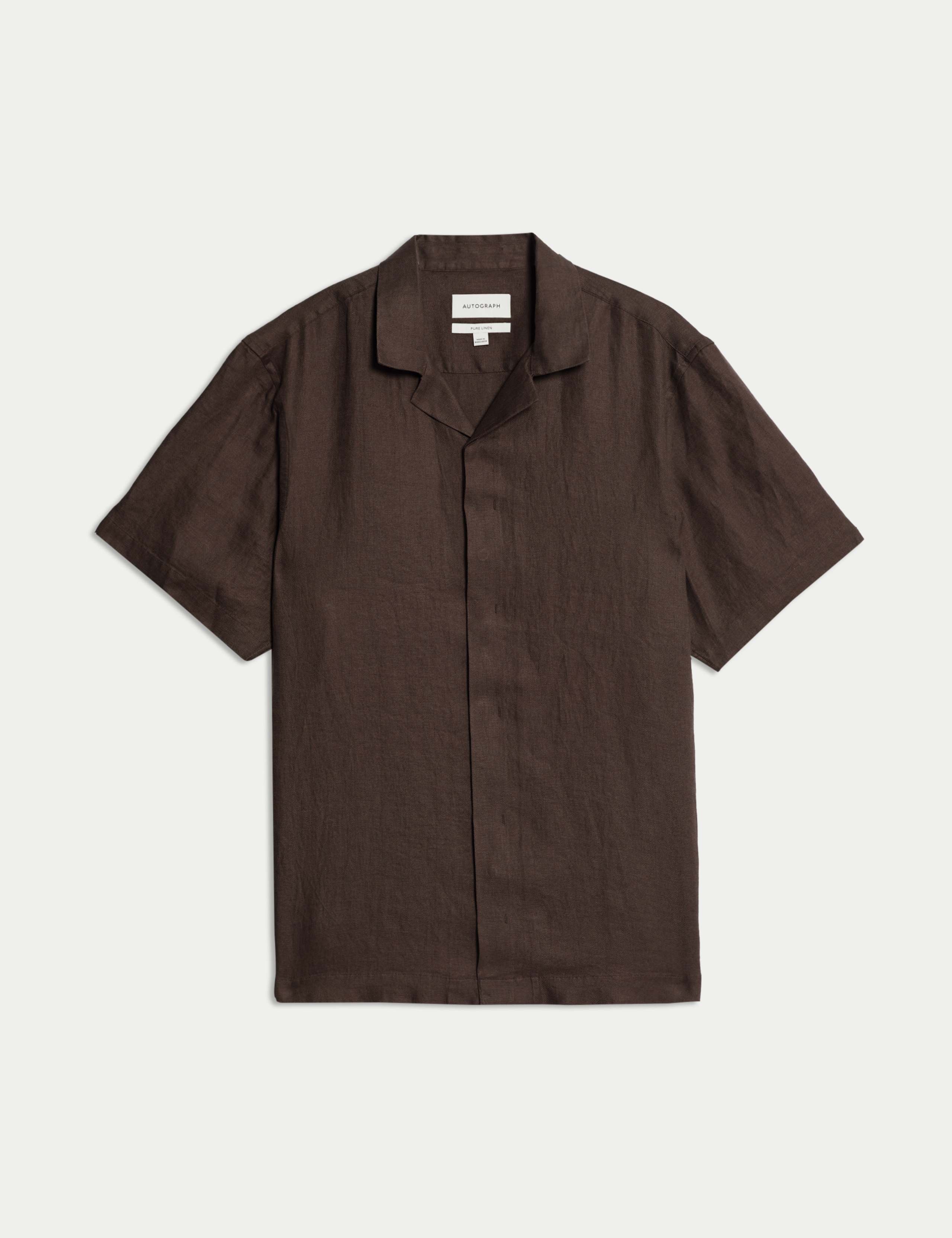 Pure Linen Herringbone Cuban Collar Shirt 2 of 6