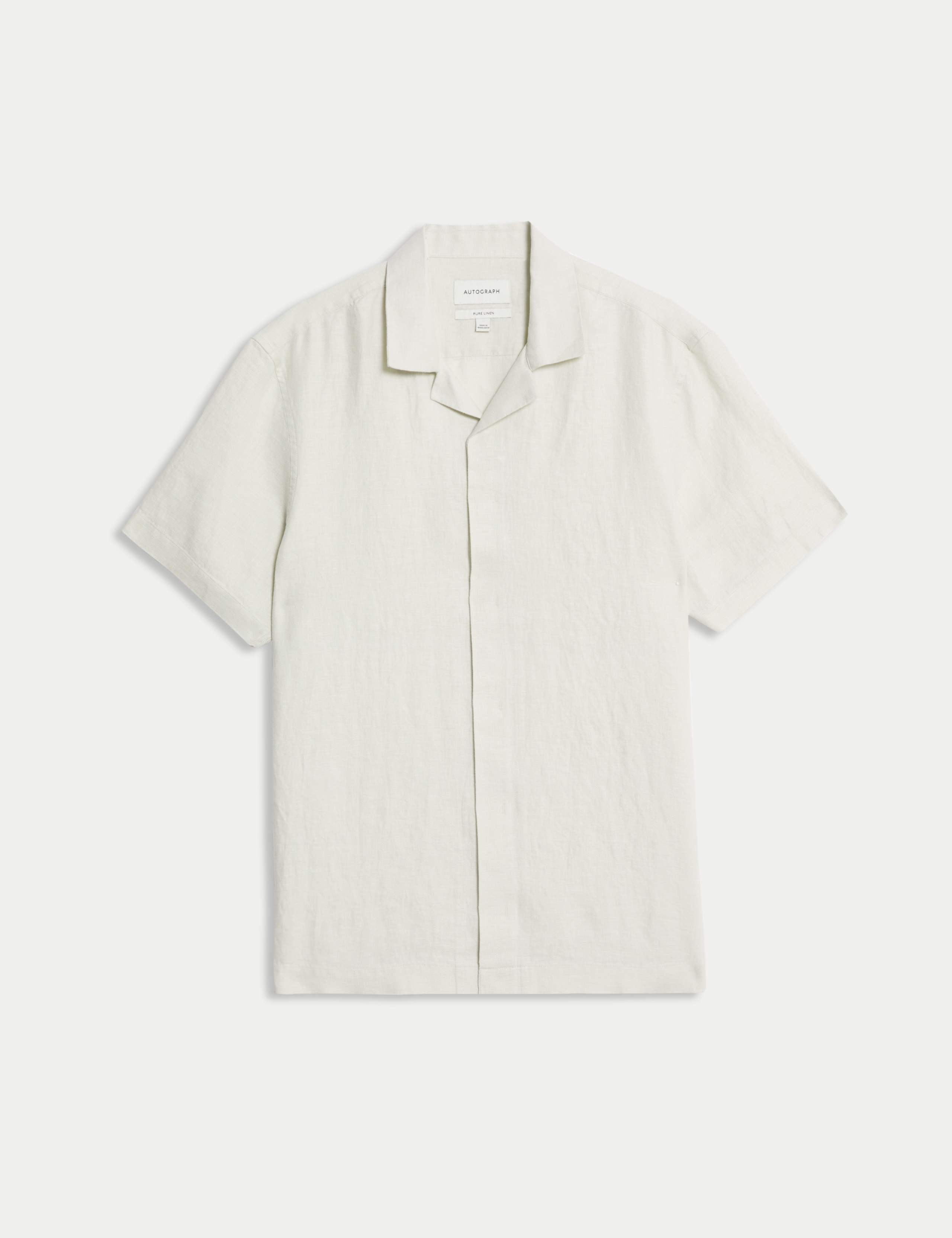 Pure Linen Herringbone Cuban Collar Shirt 2 of 6