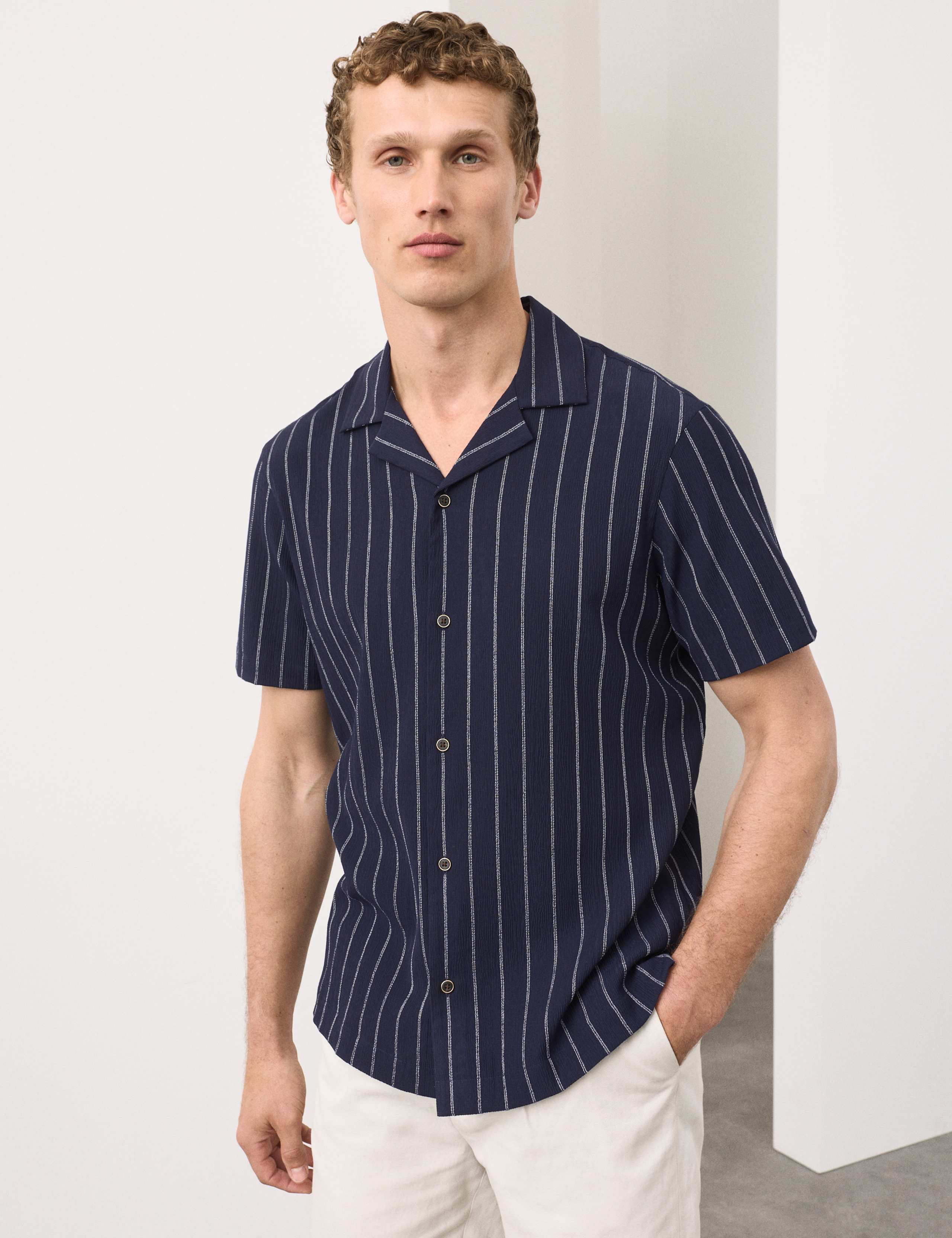 Striped Crinkle Seersucker Short Sleeve Shirt 1 of 7