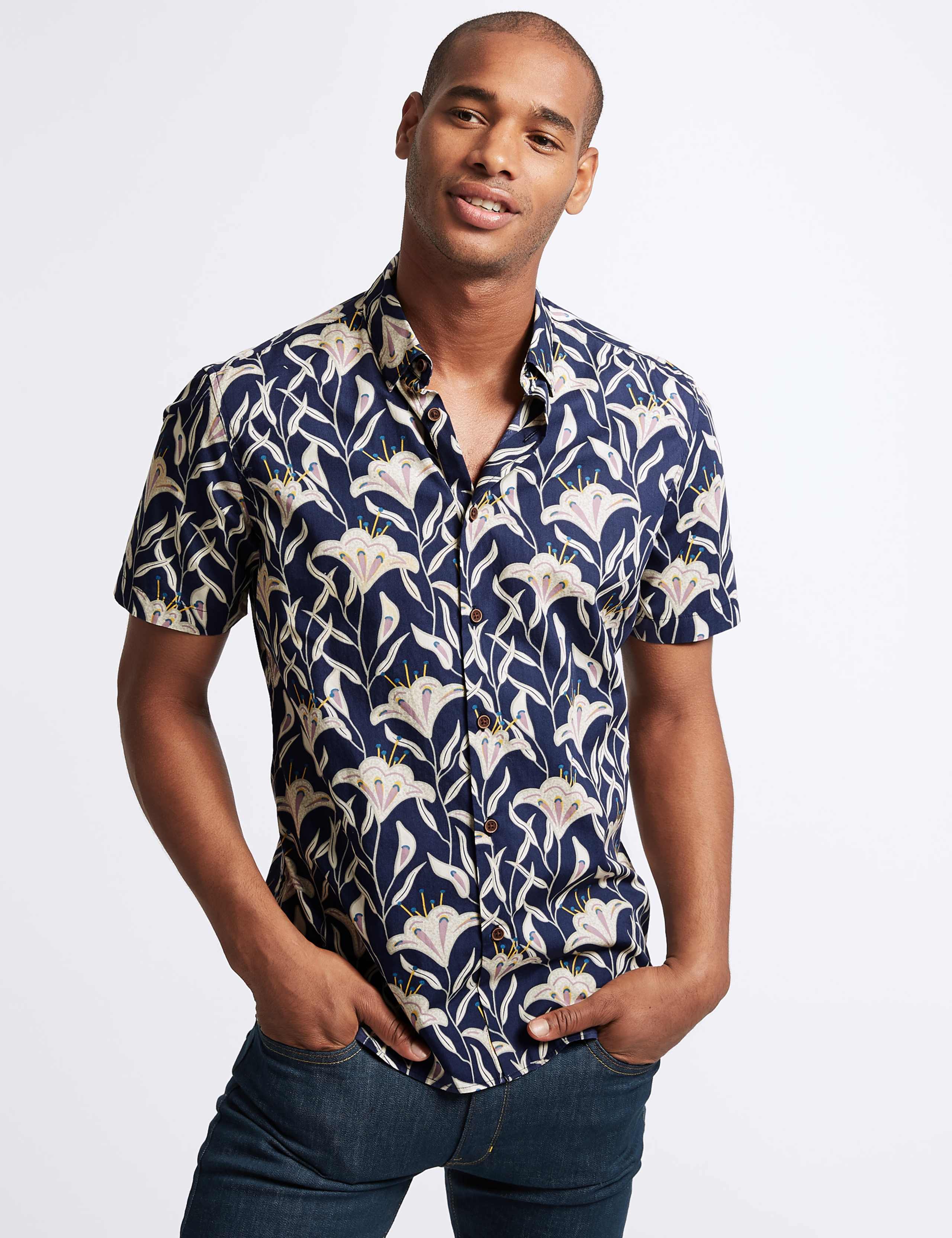 Slim Fit Batik Floral Print Shirt 1 of 5