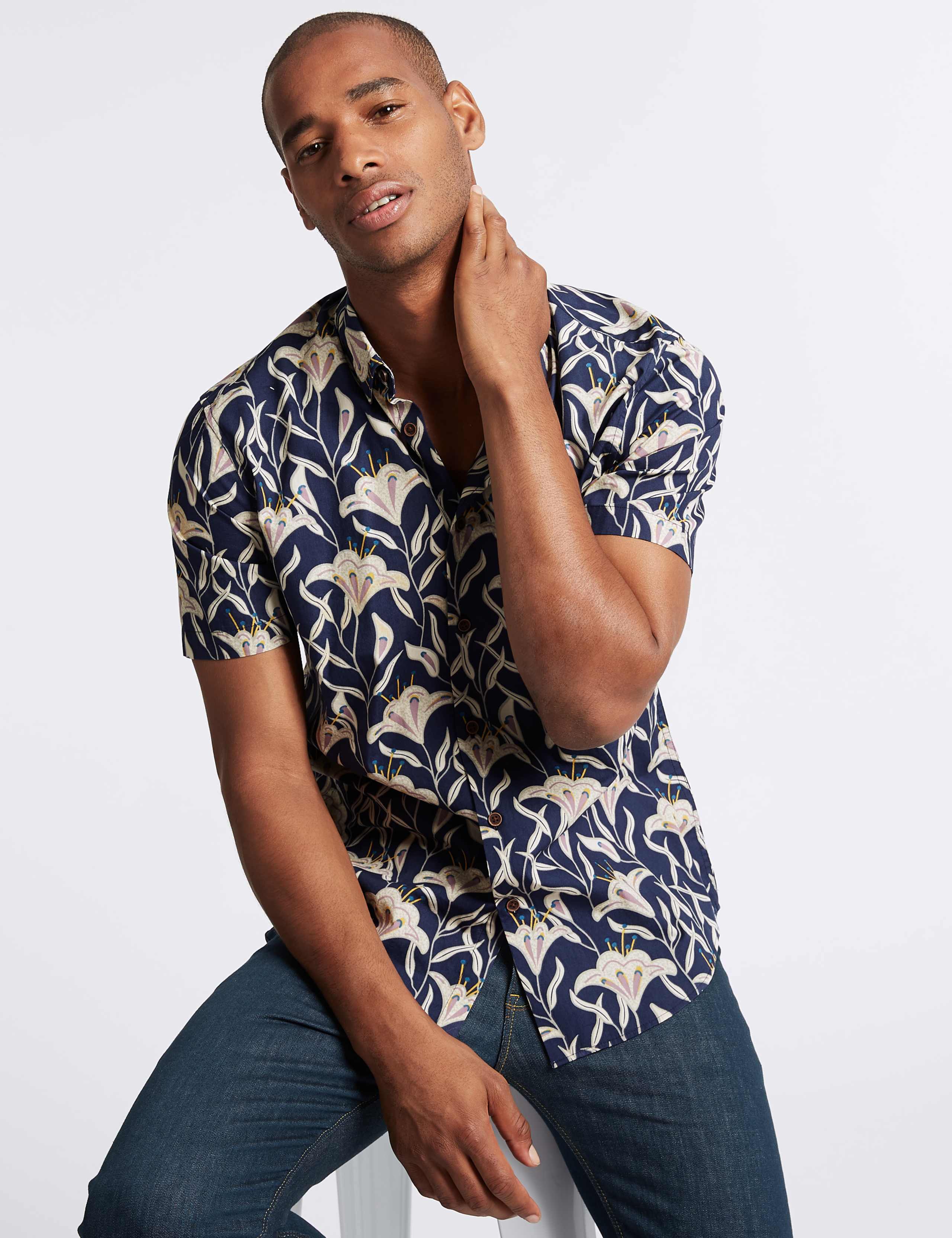 Slim Fit Batik Floral Print Shirt 3 of 5